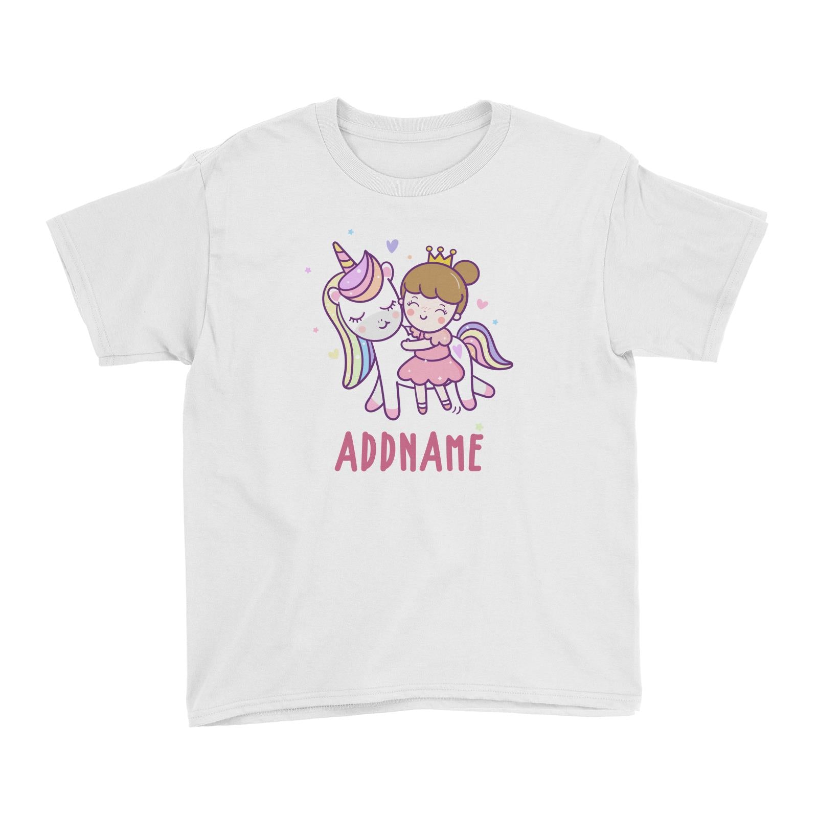 Unicorn And Princess Series Cute Unicorn With Princess Addname Kid's T-Shirt