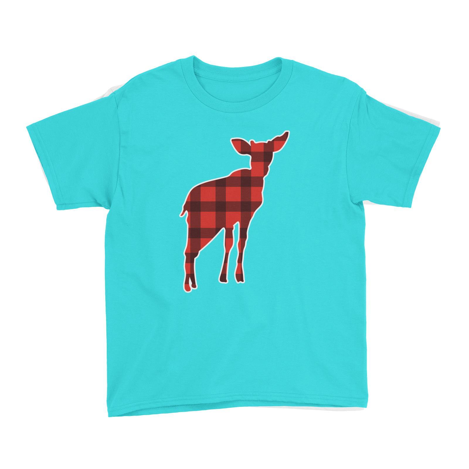 Baby Deer Silhouette Checkered Pattern Kid's T-Shirt Christmas Matching Family Animal
