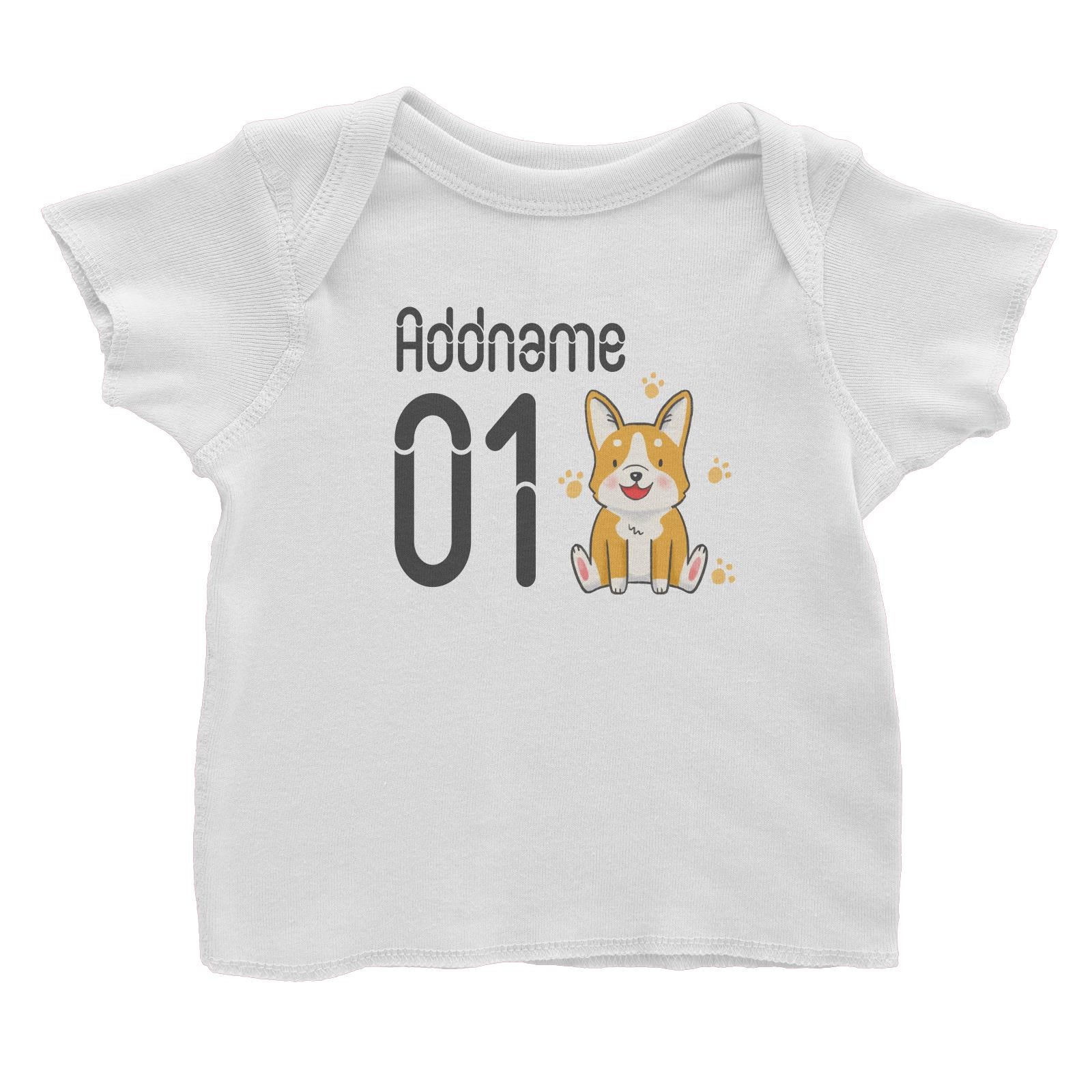 Name and Number Cute Hand Drawn Style Corgi Baby T-Shirt (FLASH DEAL)