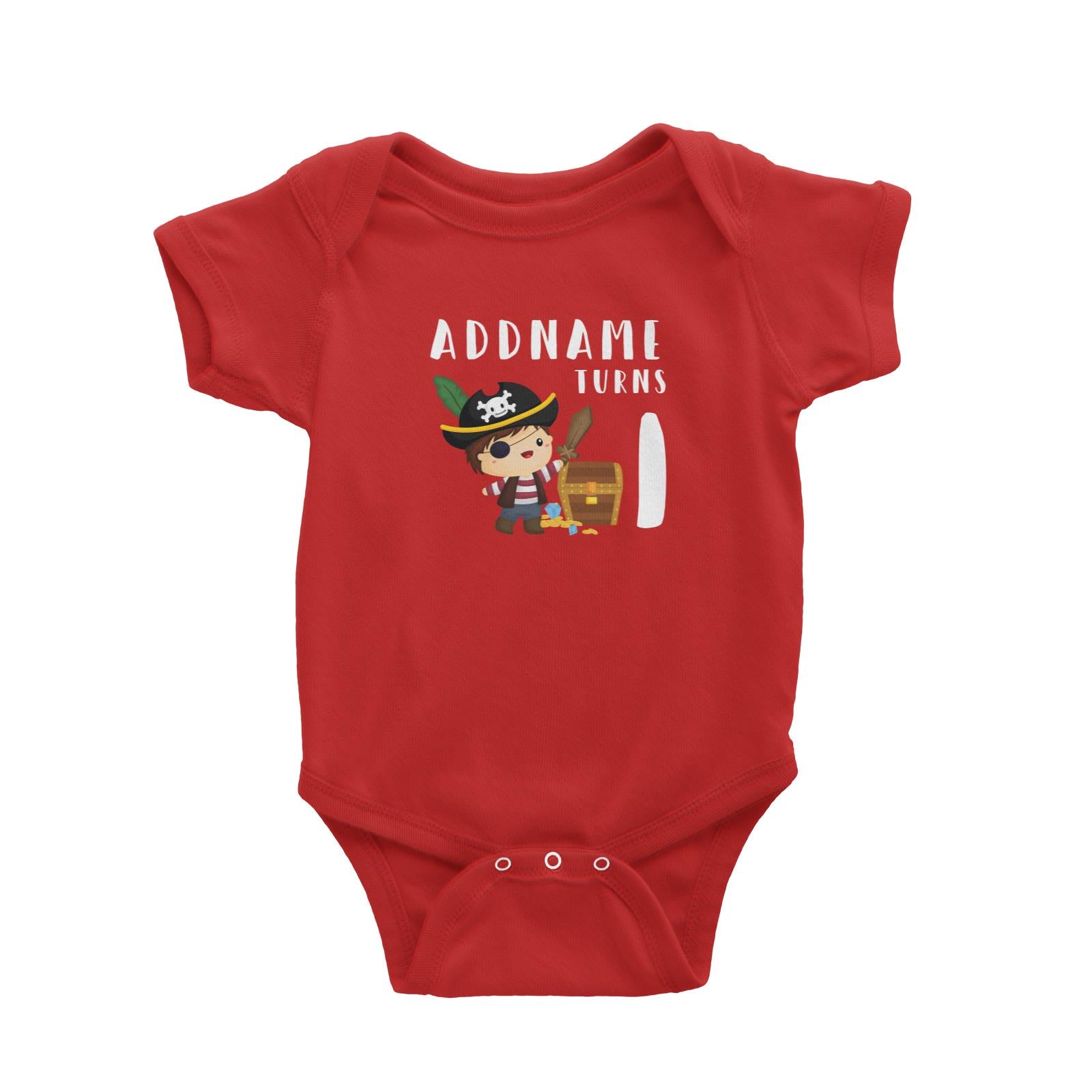 Birthday Pirate Happy Boy Captain With Treasure Chest Addname Turns 1 Baby Romper