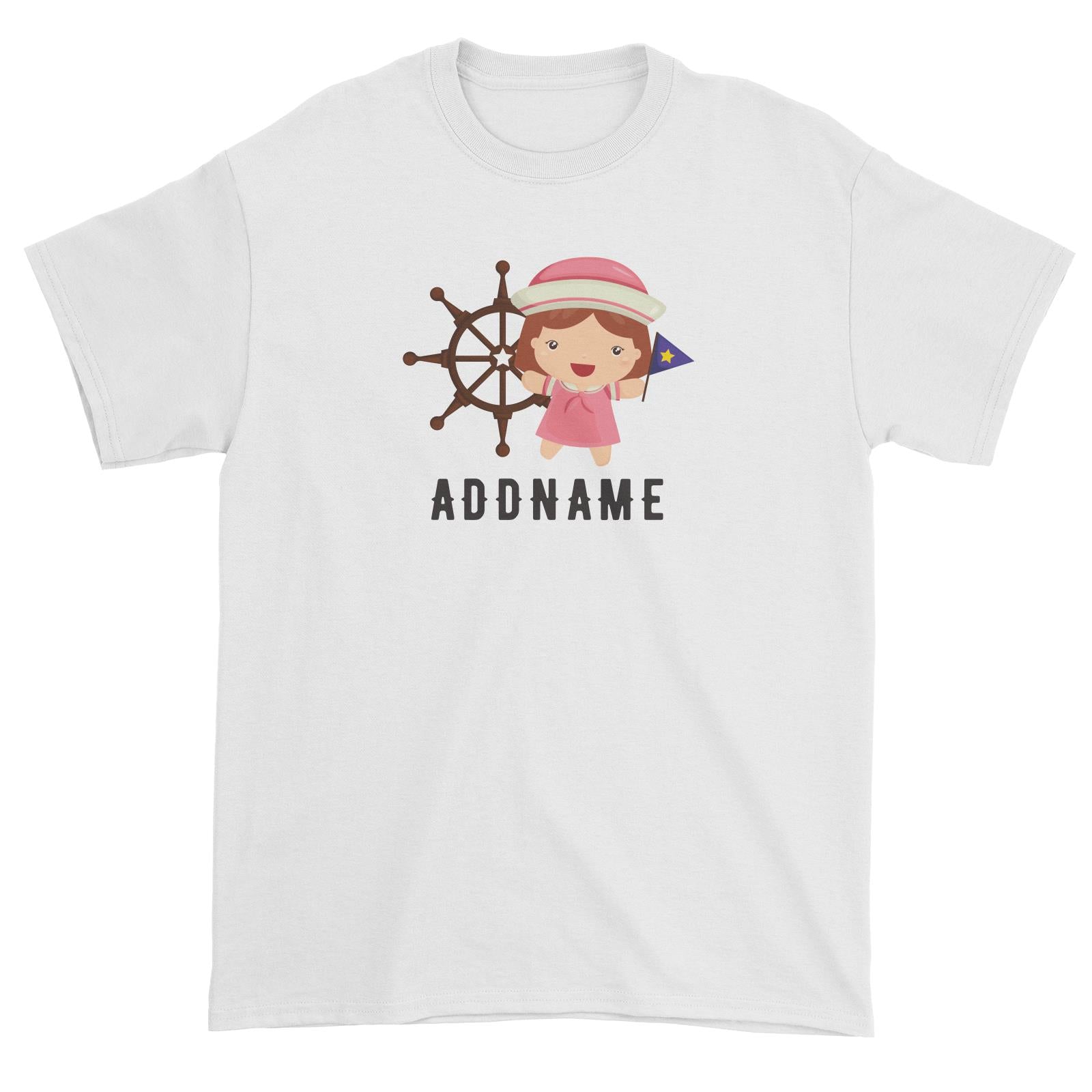 Birthday Sailor Girl In Ship With Wheel Addname Unisex T-Shirt