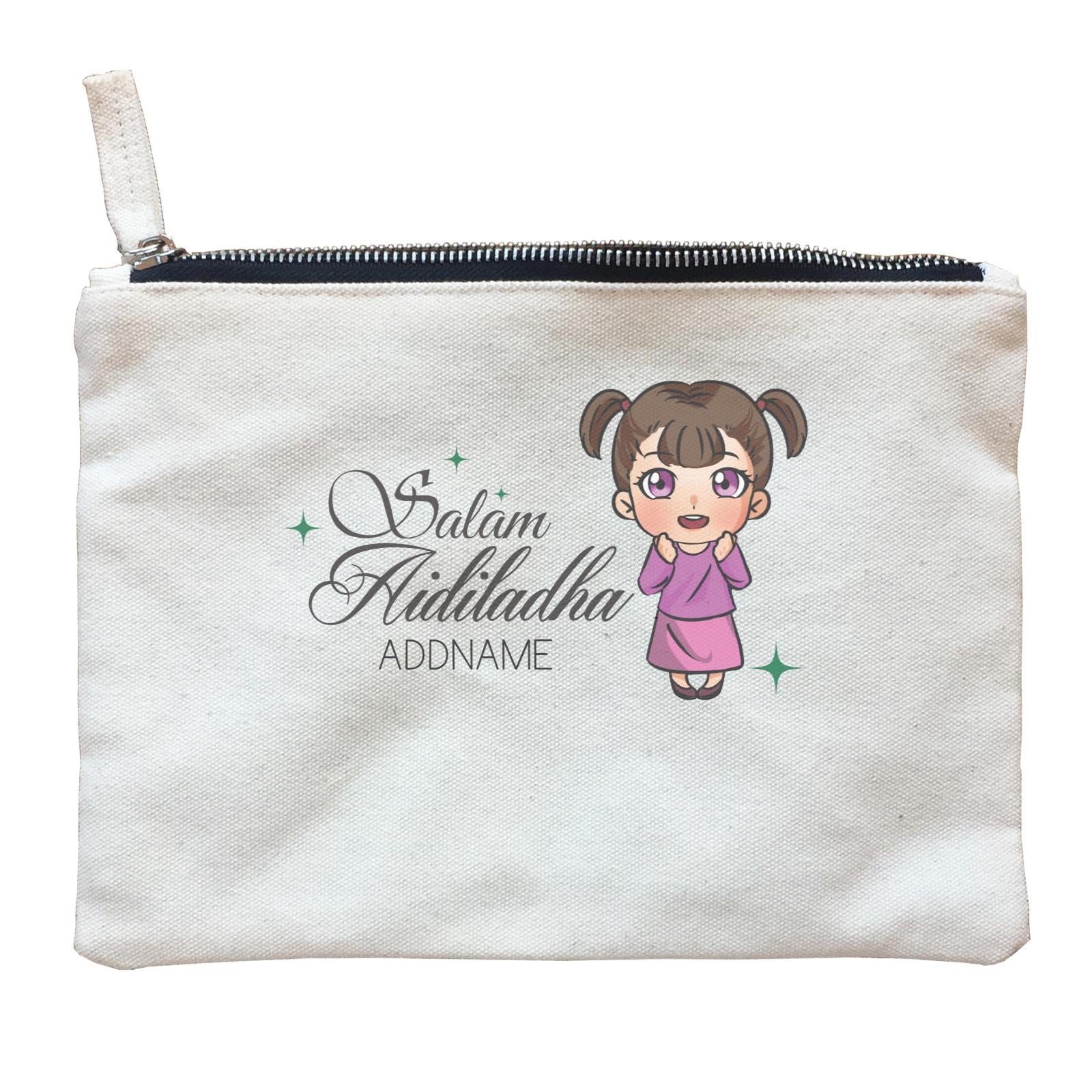 Raya Chibi Wishes Little Girl Addname Wishes Salam Aidiladha Addname Zipper Pouch