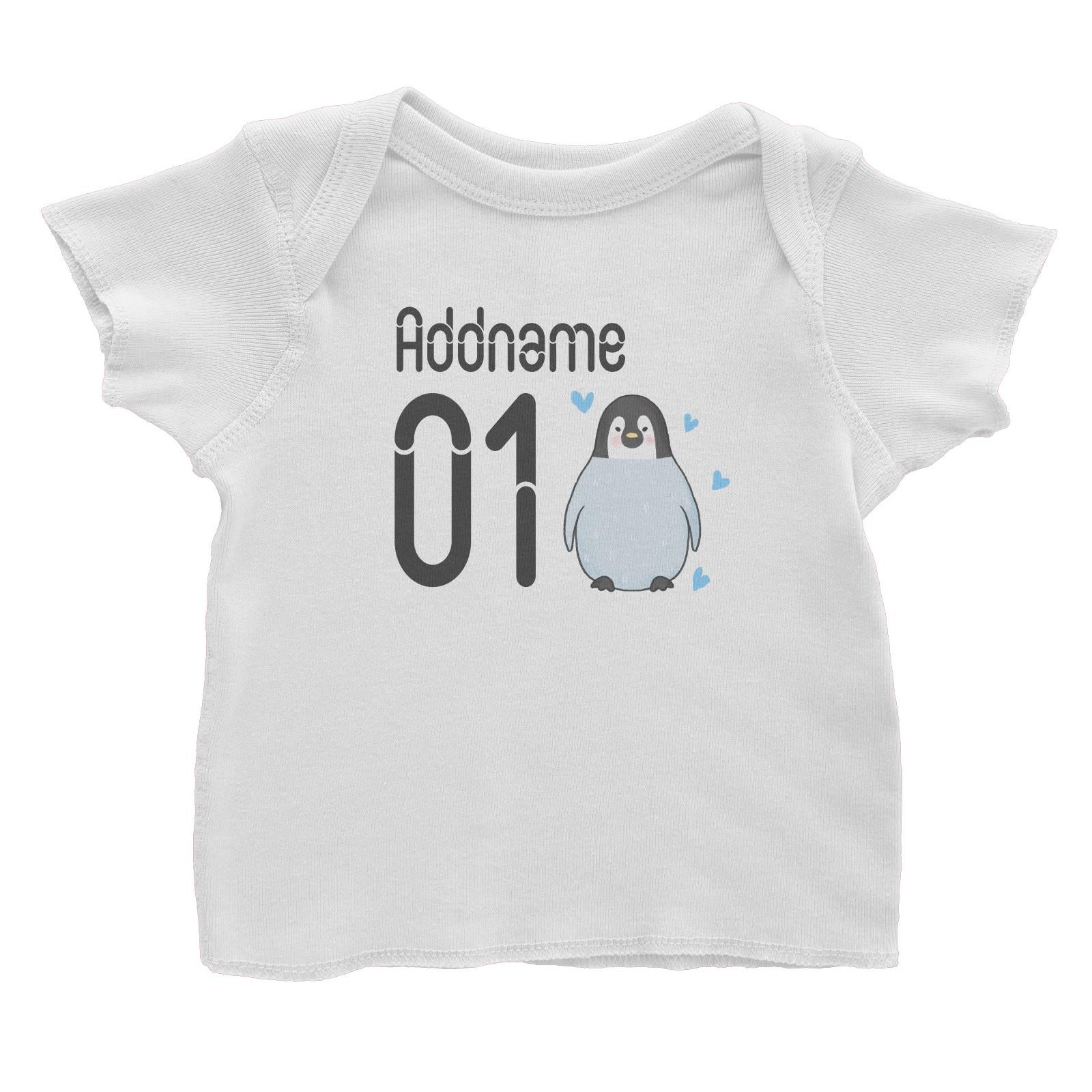 Name and Number Cute Hand Drawn Style Penguin Baby T-Shirt (FLASH DEAL)