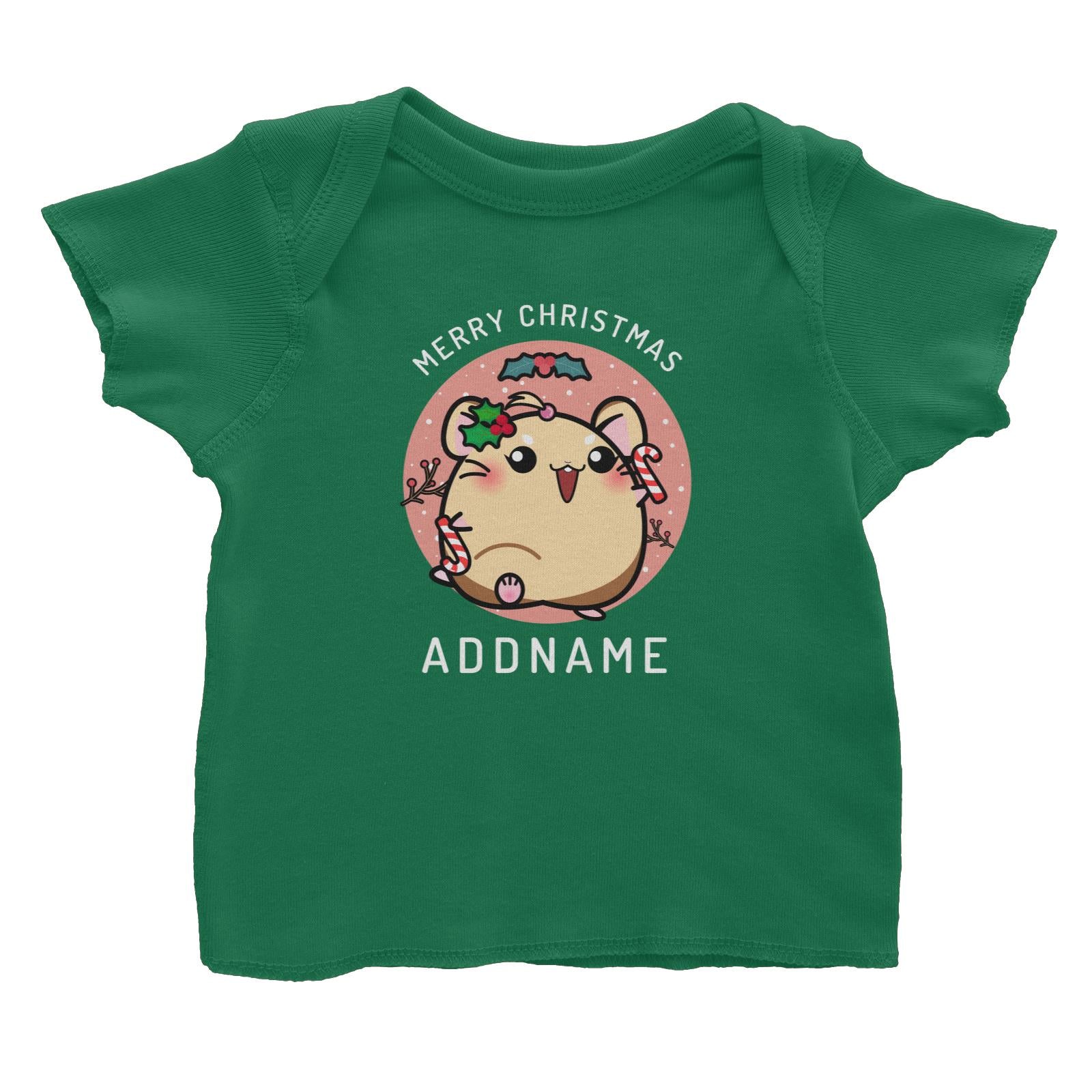 Merry Christmas Cute Santa Mistletoe Girl Hamster with Candy Cane Baby T-Shirt