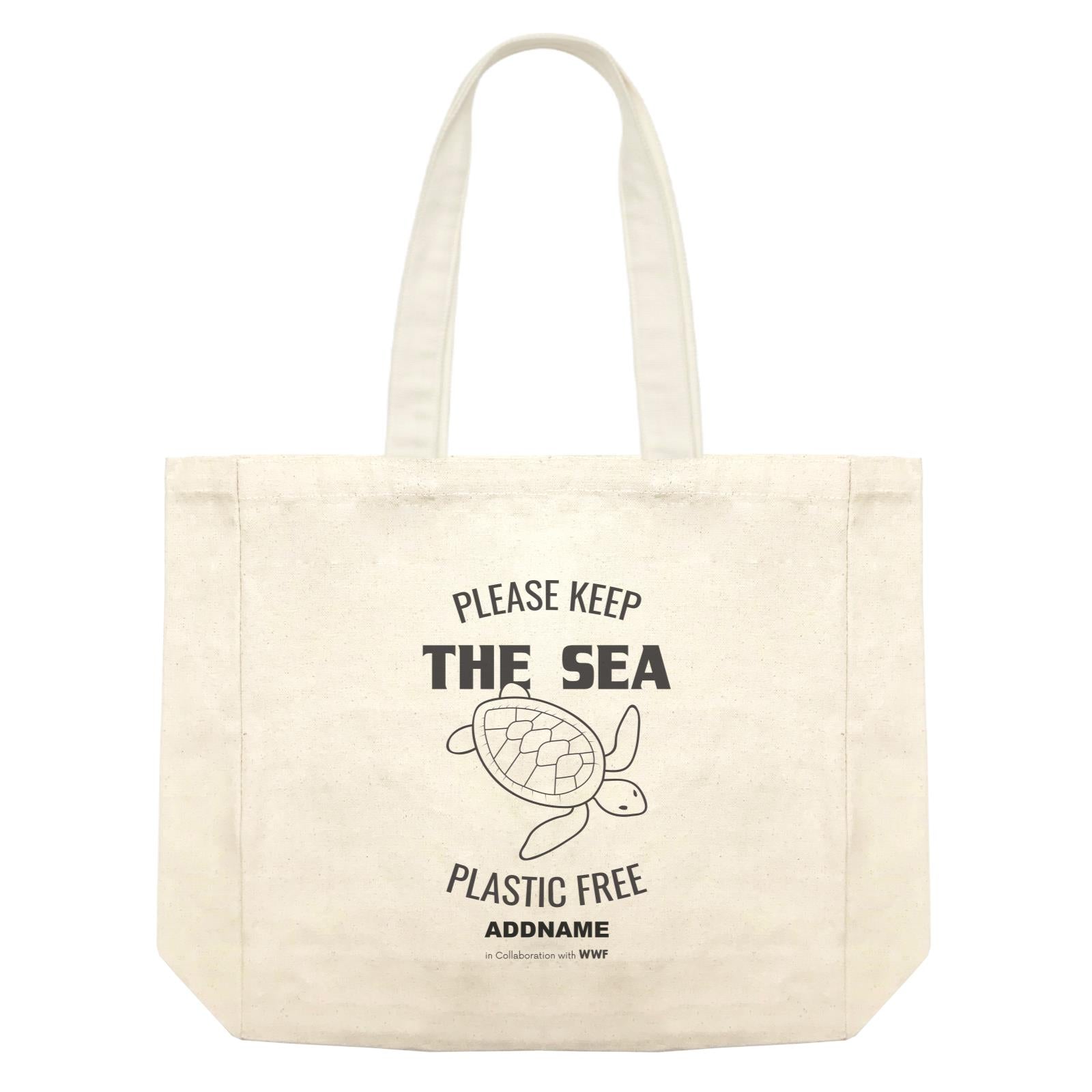 Please Keep The Sea Plastic Free Turtle Monochrome Addname Shopping Bag