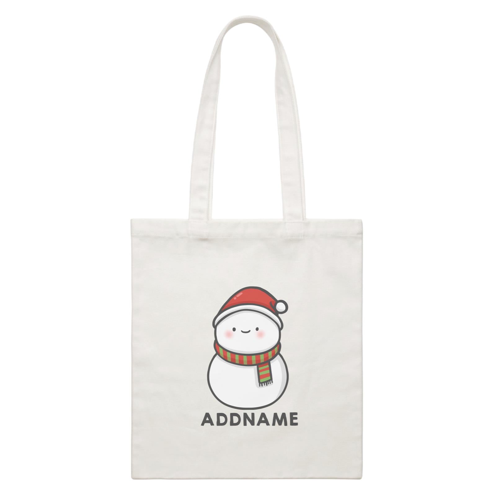 Xmas Cute Snowman Facing Foward Addname White Canvas Bag