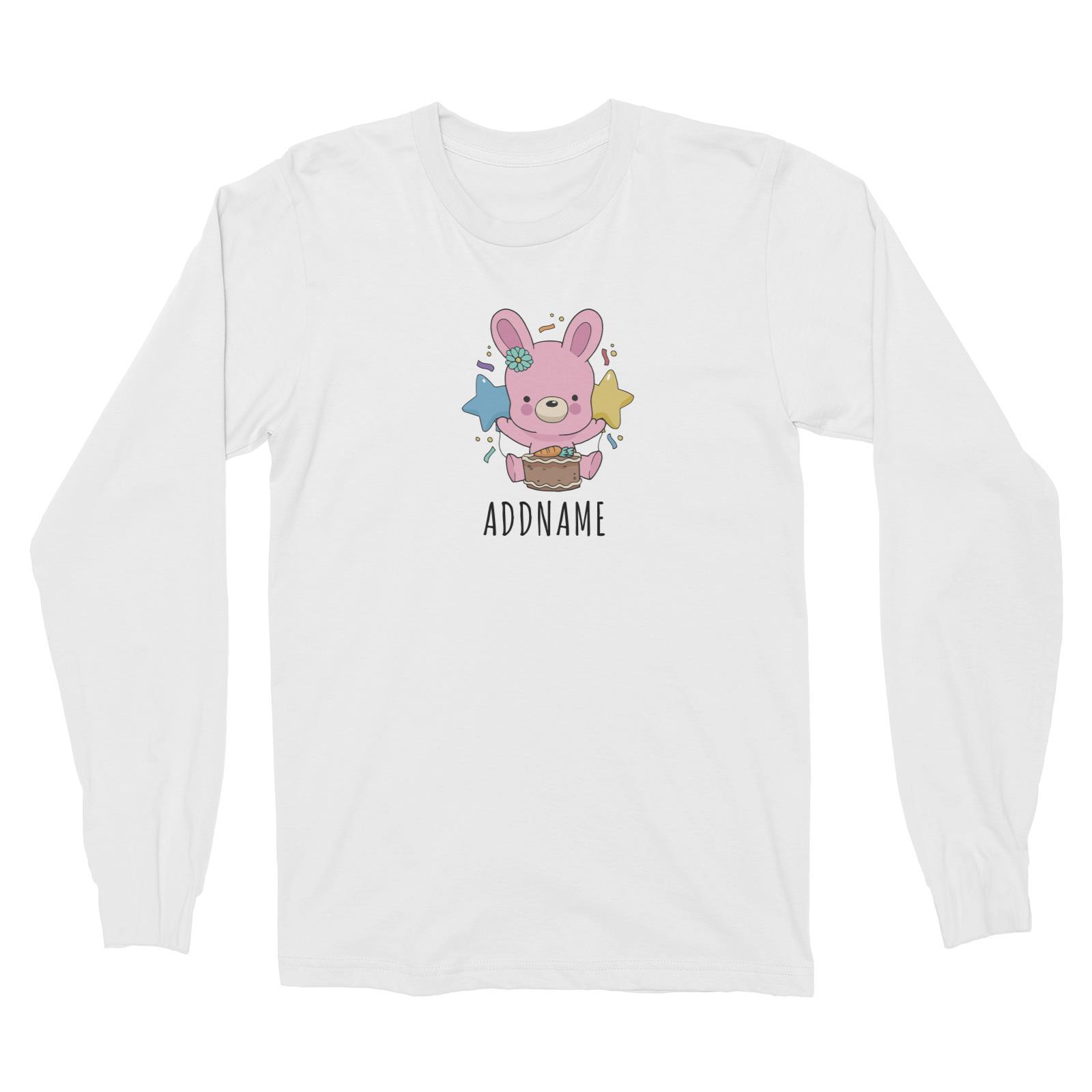 Birthday Sketch Animals Rabbit with Carrot Cake Addname Long Sleeve Unisex T-Shirt