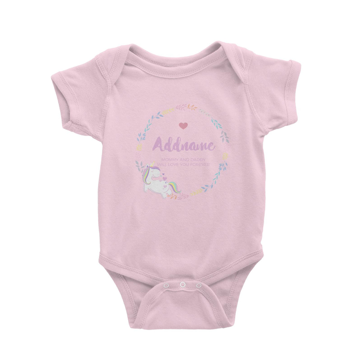 Pastel Colours Leaf Wreath with Unicorn Personalizable with Name and Text Baby Romper