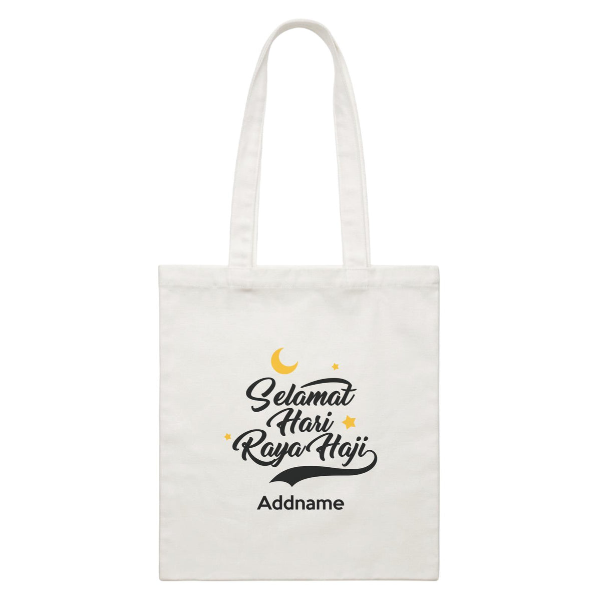 Raya Typography Selamat Hari Raya Haji Addname White White Canvas Bag