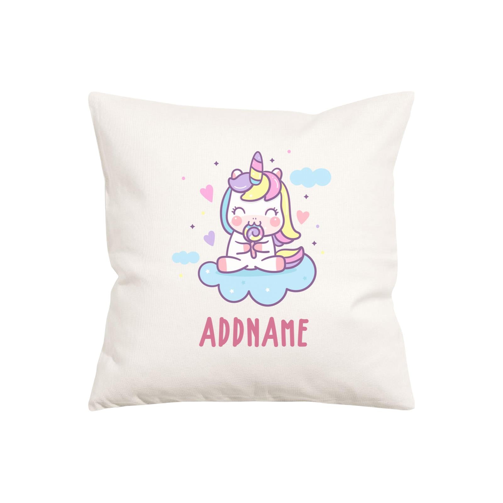 Unicorn And Princess Series Cute Unicorn Eating Lolipop Addname Pillow Cushion
