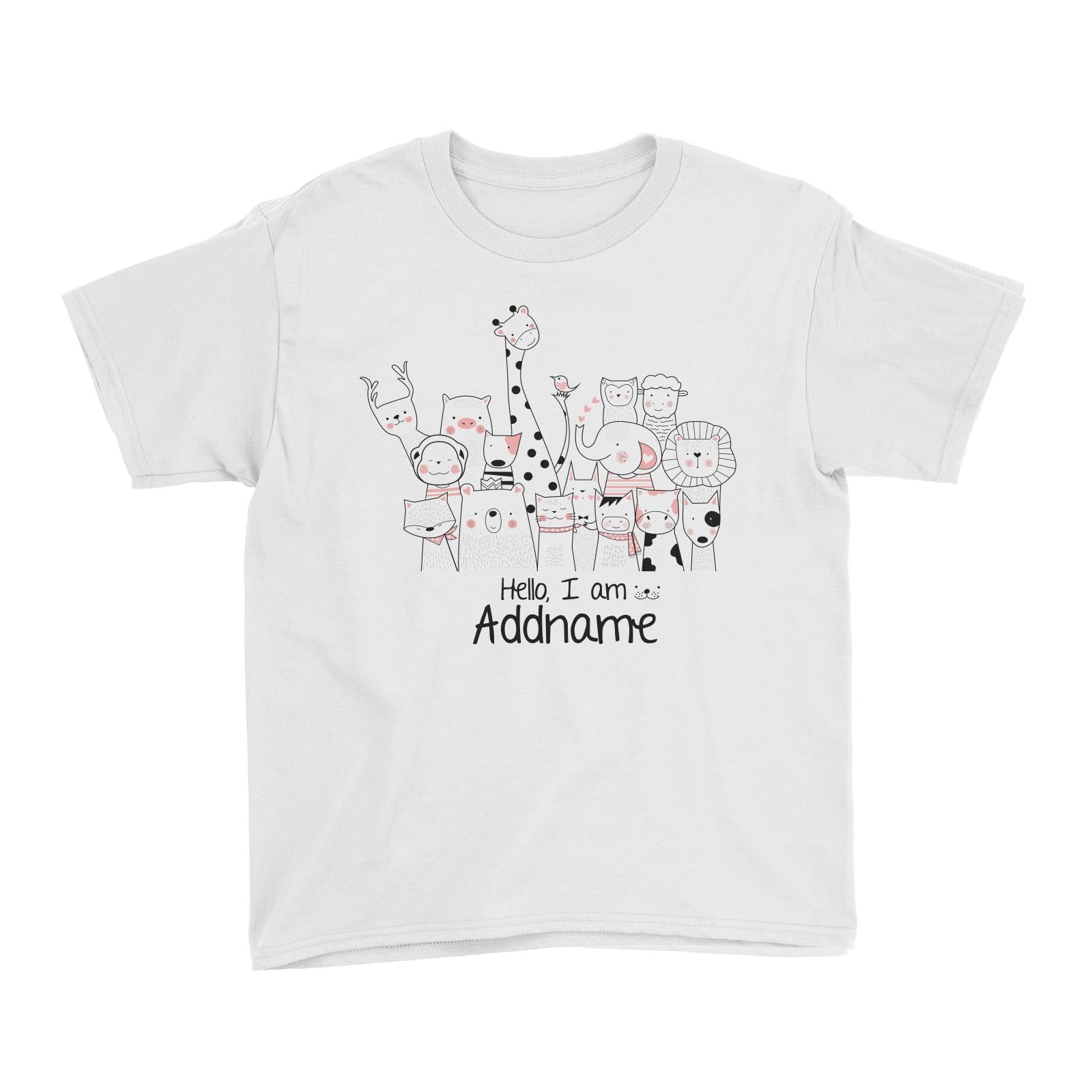 Cute Animals And Friends Series Animal Group Hello I Am Addname Kid's T-Shirt