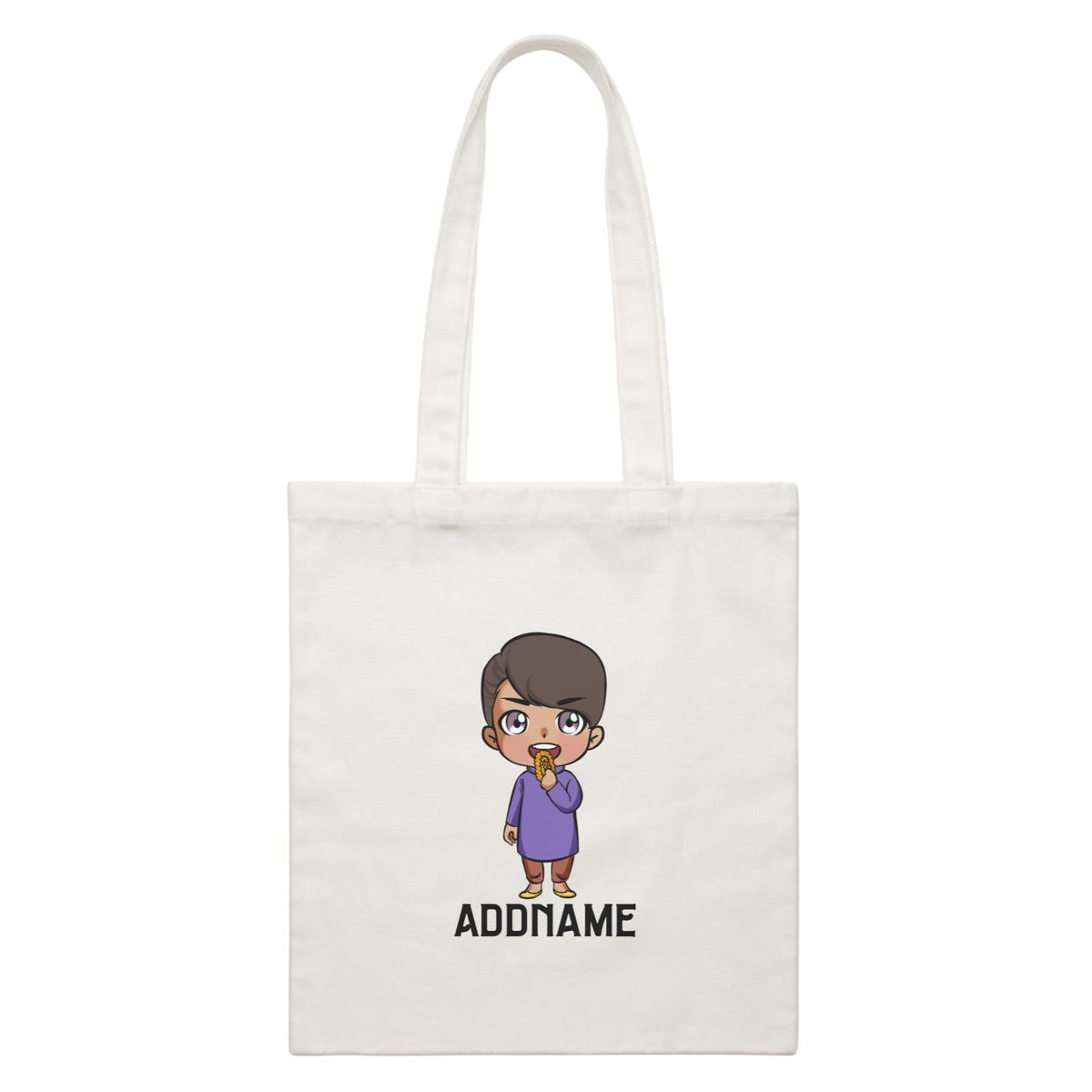 Deepavali Series Chibi Little Boy Front Addname White Canvas Bag