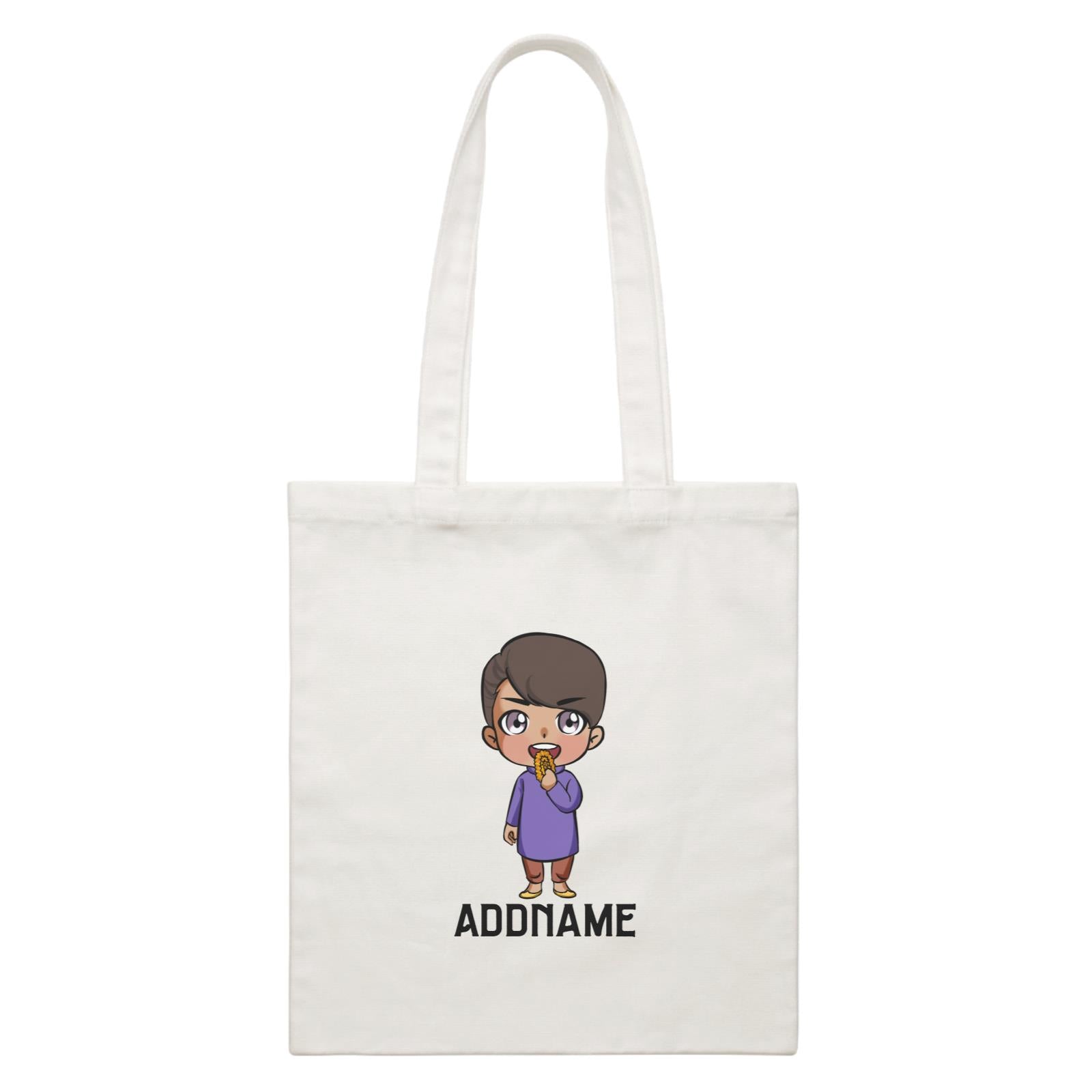 Deepavali Series Chibi Little Boy Front Addname White Canvas Bag