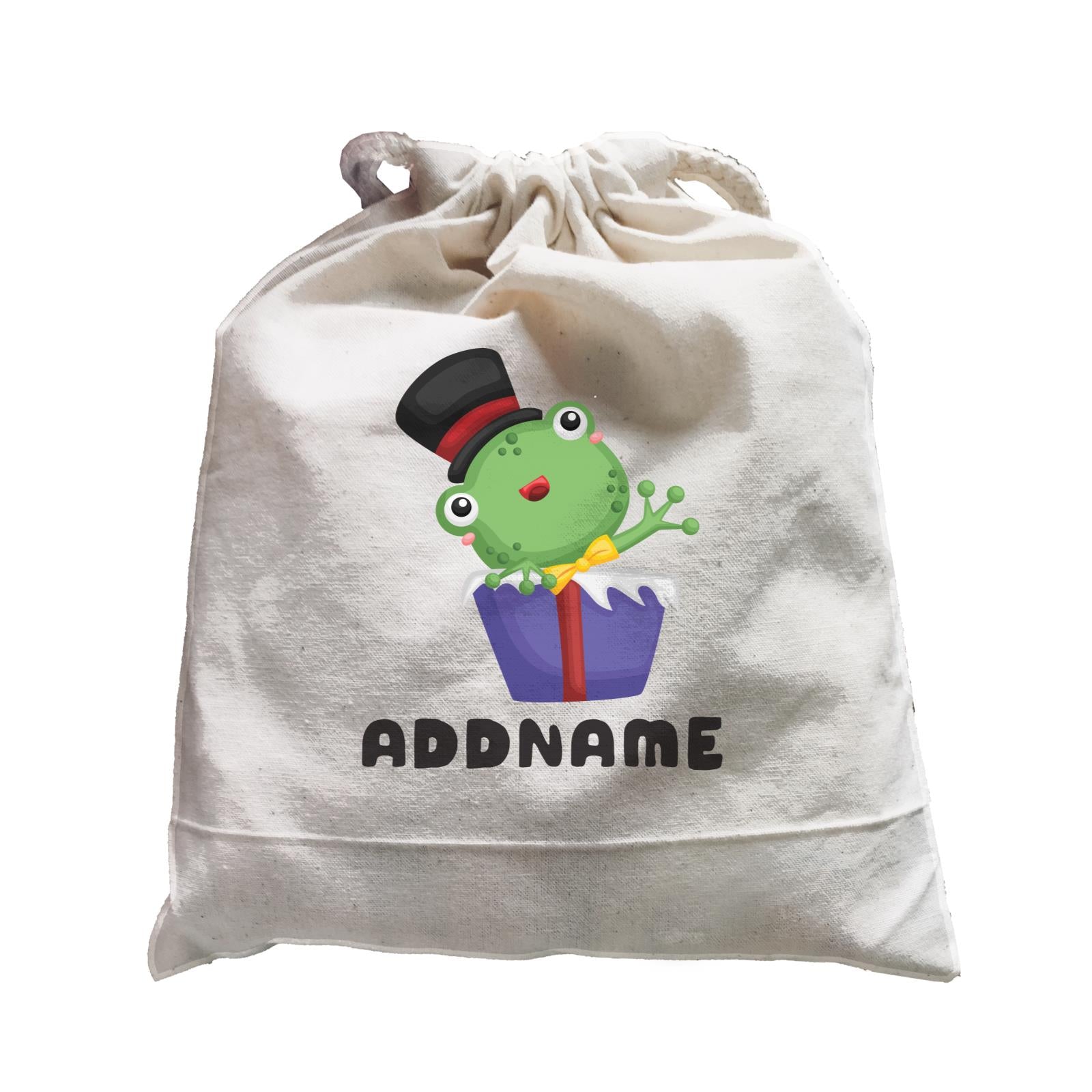 Birthday Frog Frog Wearing Hat Inside Present Box Addname Satchel