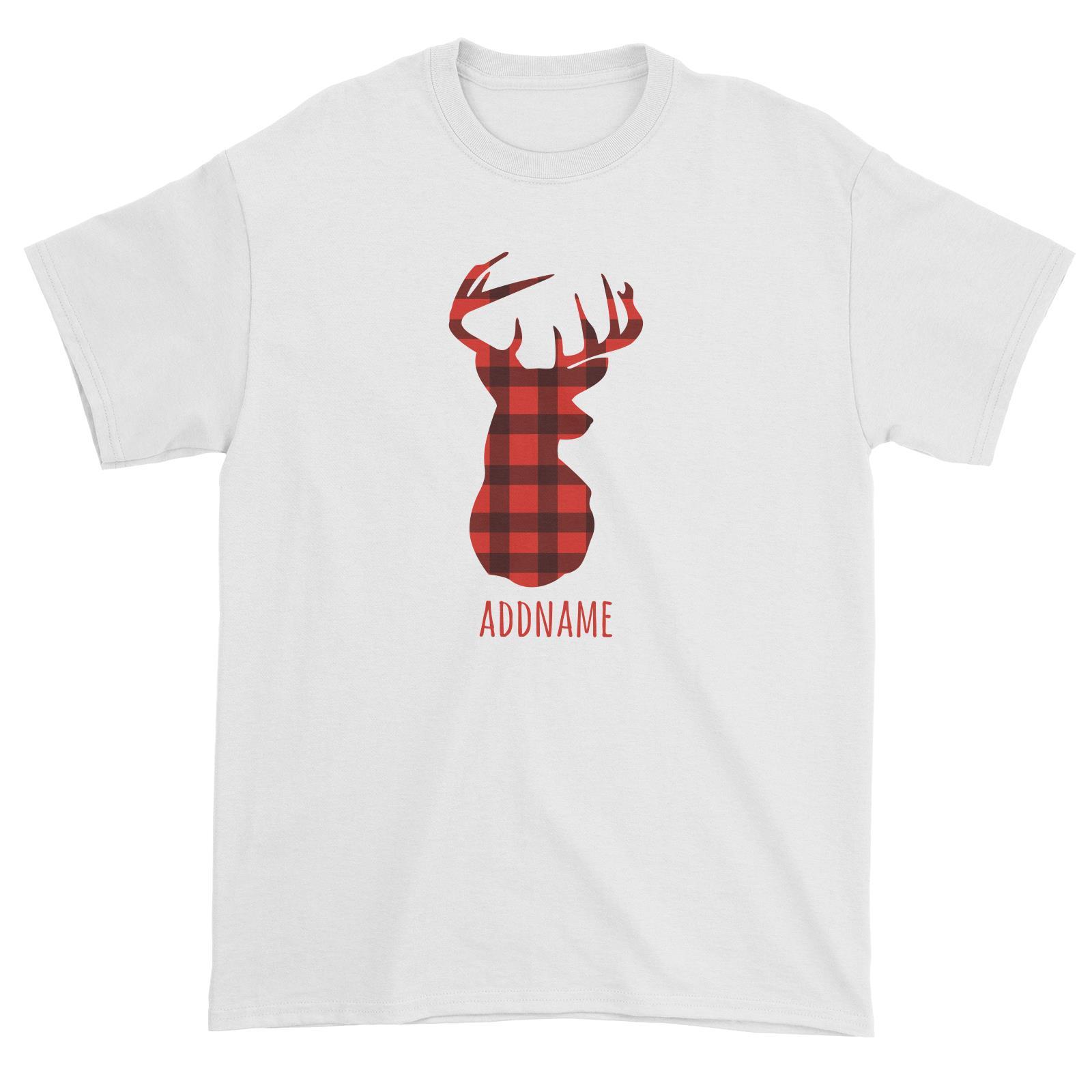 Papa Deer Silhouette Checkered Pattern Unisex T-Shirt Christmas Matching Family Animal