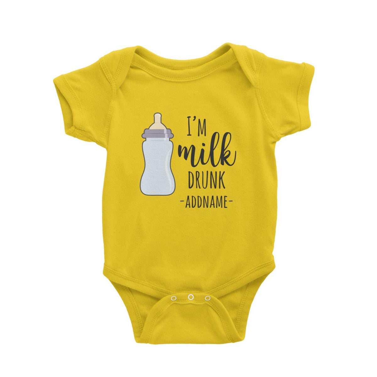 I'm Milk Drunk Addname with Milk Bottle Baby Romper Personalizable Designs Basic Newborn