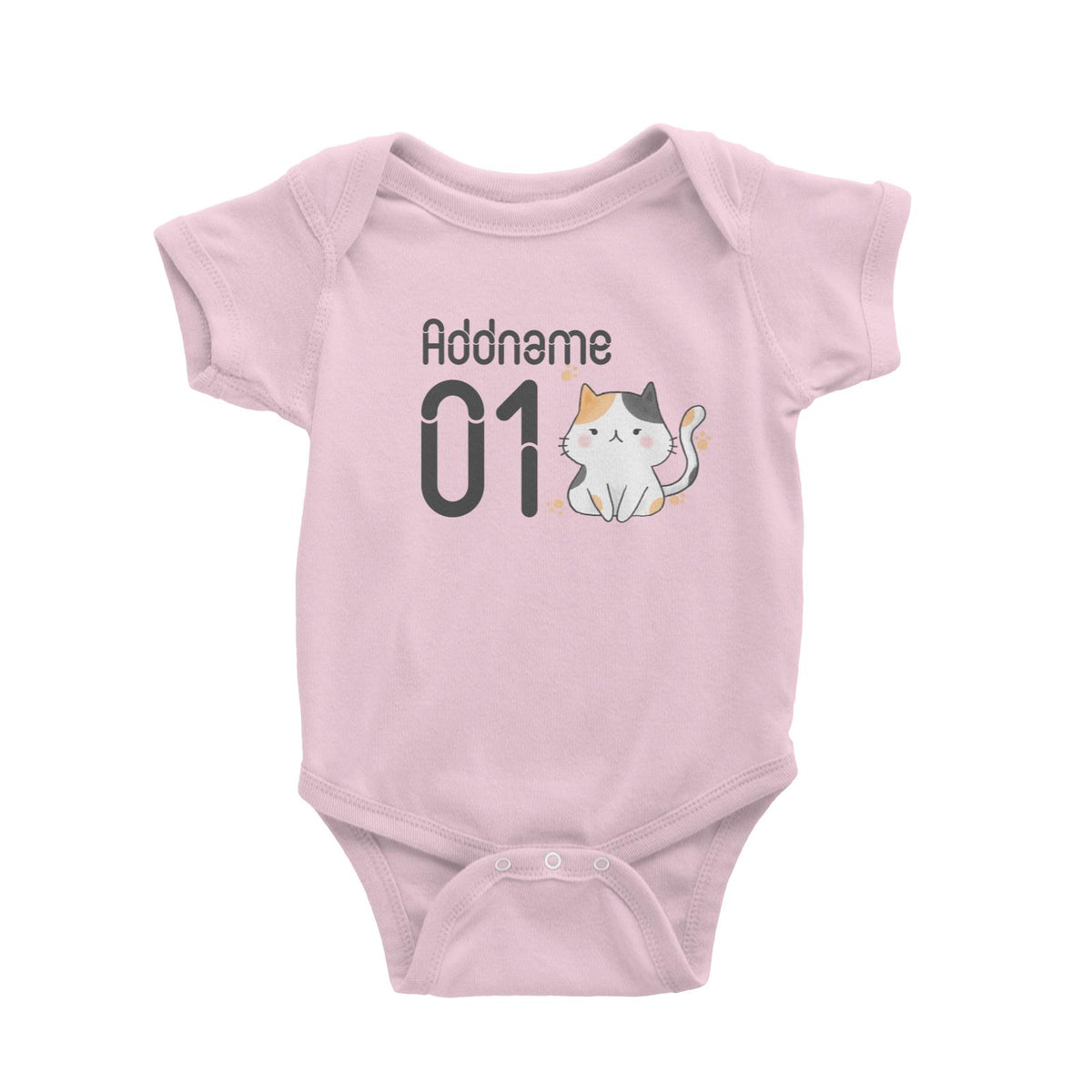 Name and Number Cute Hand Drawn Style Cat Baby Romper