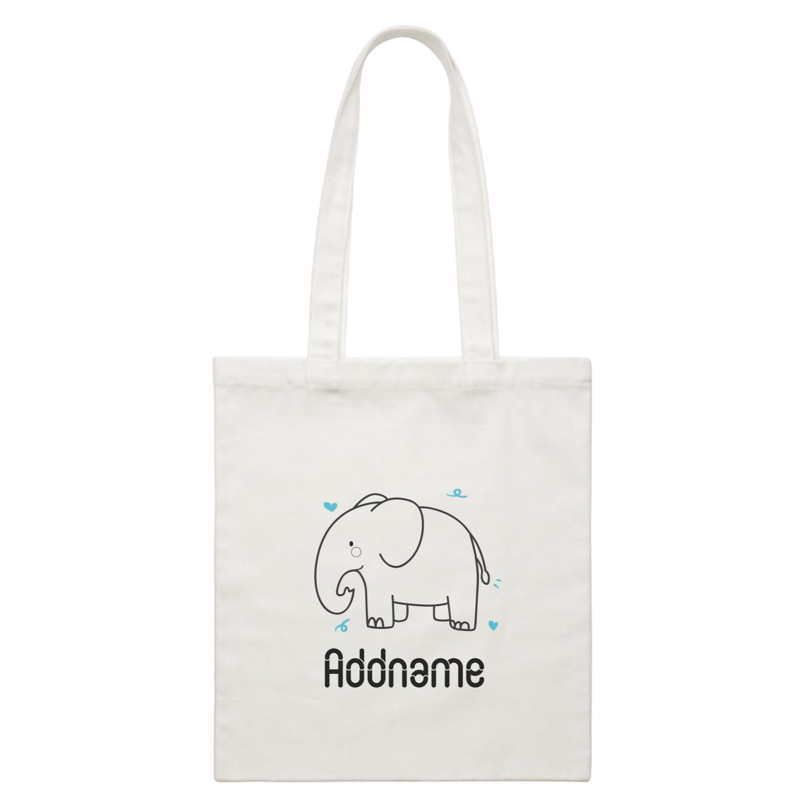 Coloring Outline Cute Hand Drawn Animals Elephants Blue Elephants Addname White White Canvas Bag