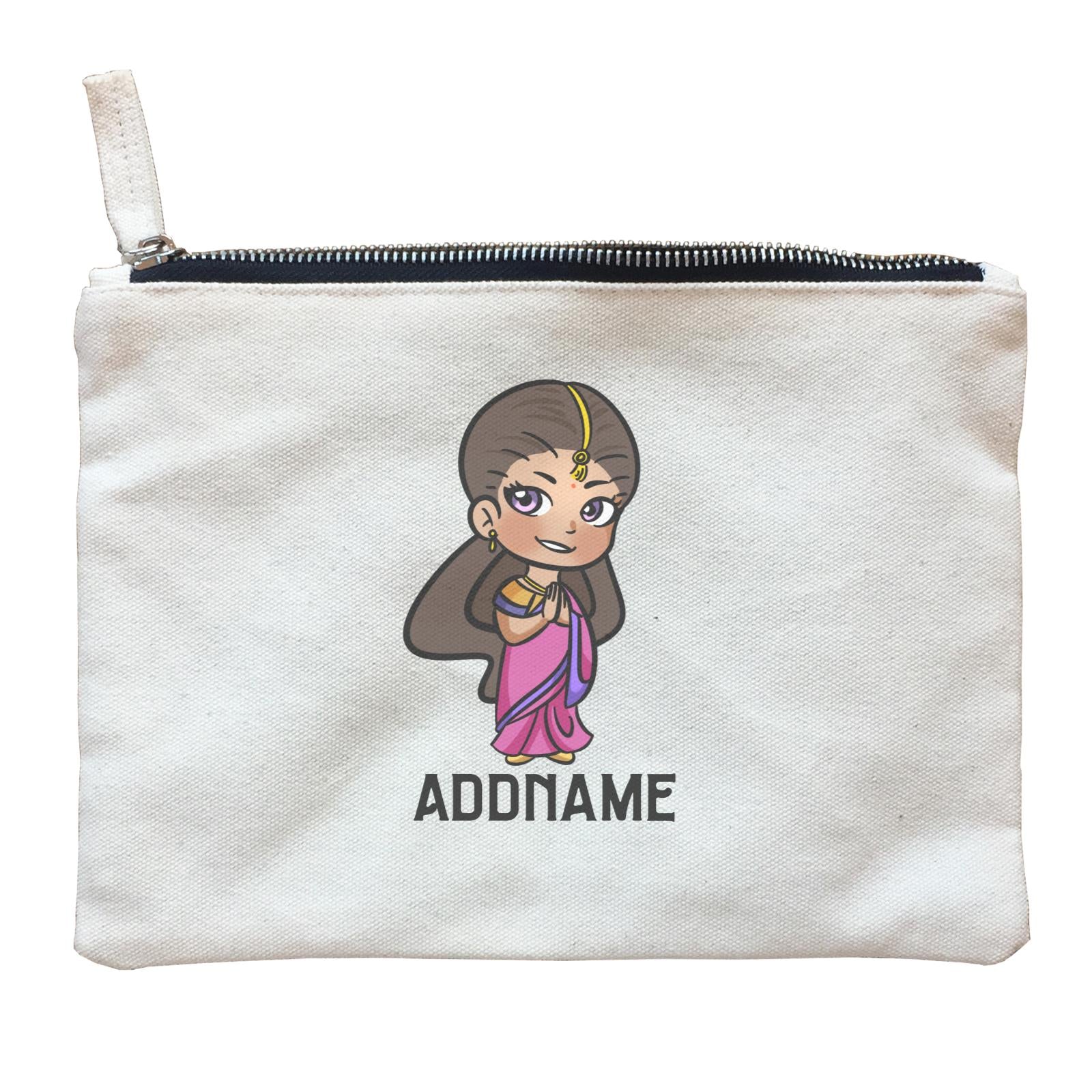Deepavali Series Chibi Woman Addname Zipper Pouch