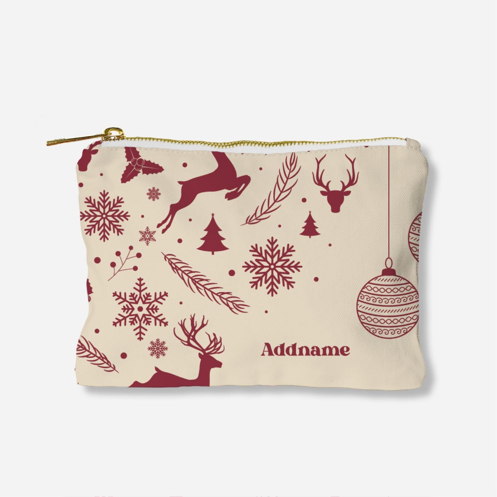 Christmas Series Full Print Zipper Pouch - Jubilant Reindeers Natural