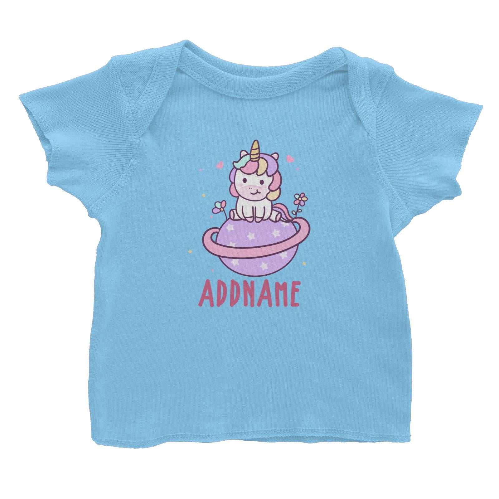 Unicorn And Princess Series Cute Pastel Unicorn Sitting On Planet Addname Baby T-Shirt