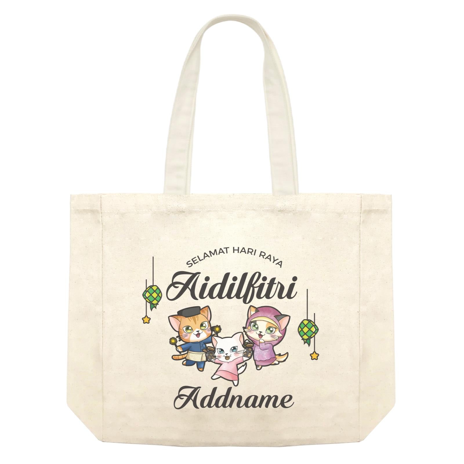 Raya Cute Animals Cat Family With Sister Wishes Selamat Hari Raya Aidilfitri Shopping Bag