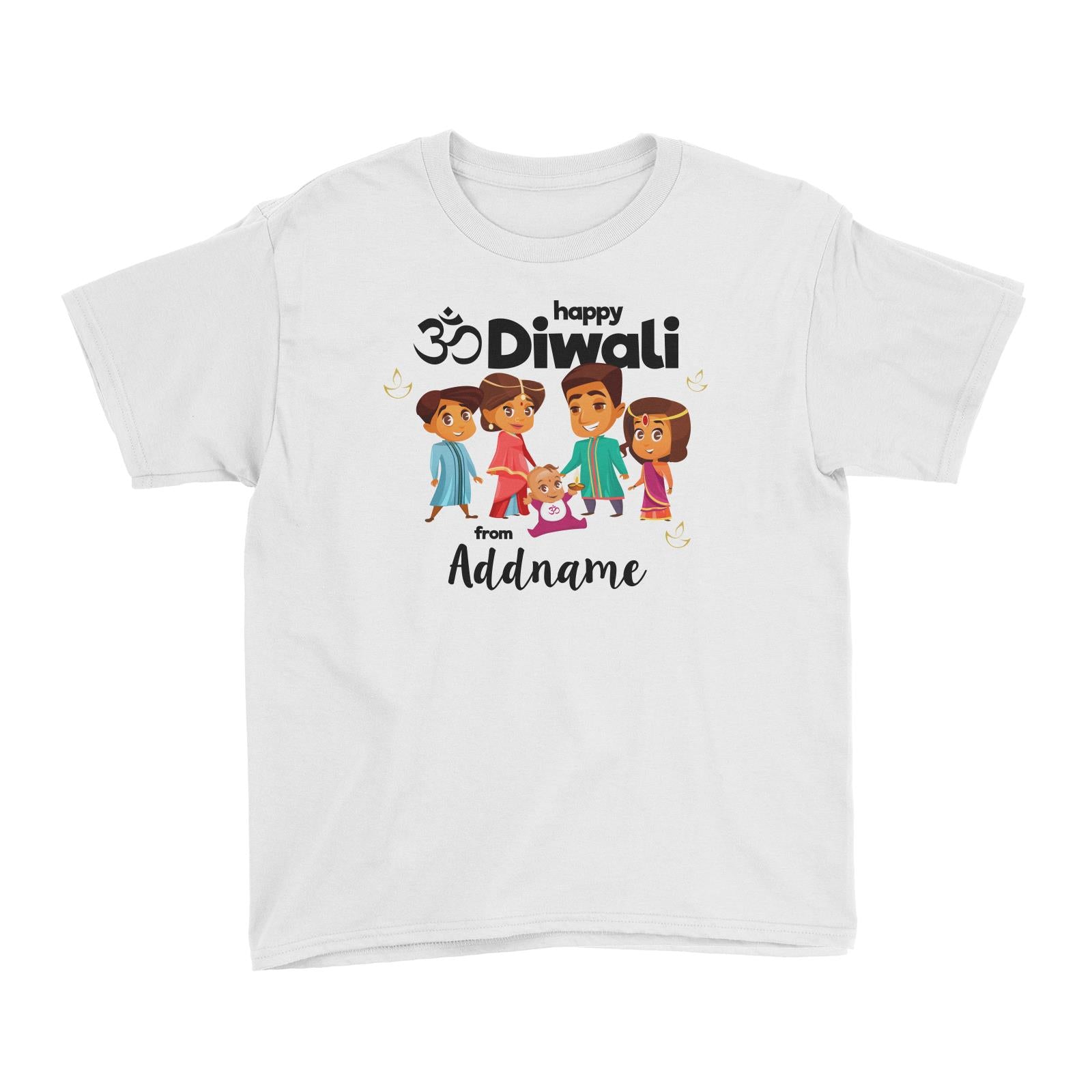 Cute Family Of Five OM Happy Diwali From Addname Kid's T-Shirt
