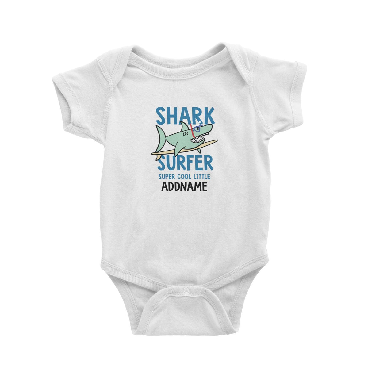 Cool Vibrant Series Shark Surfer Super Cool Little Addname Baby Romper