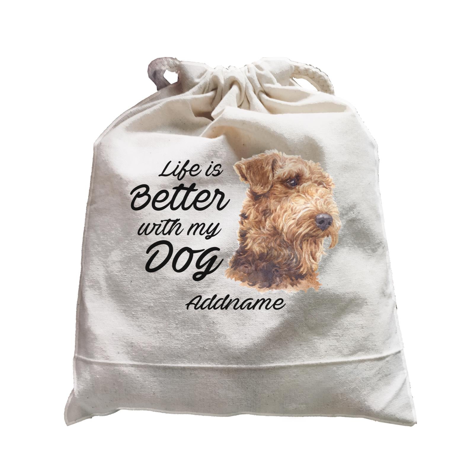 Watercolor Life is Better With My Dog Airedale Terrier Addname Satchel