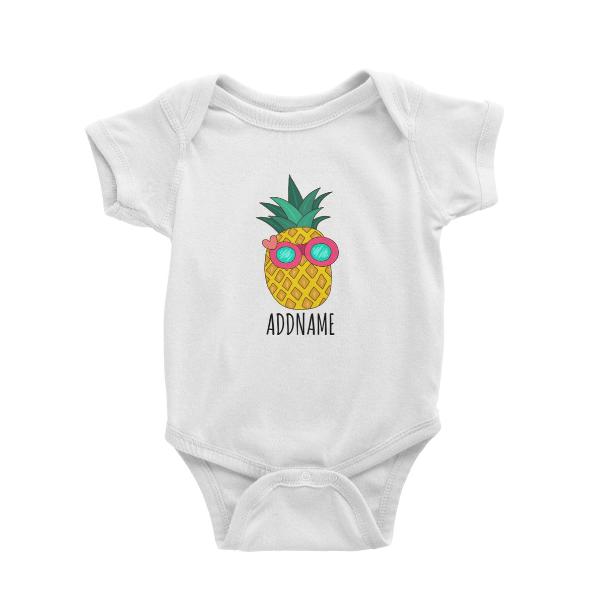 Cartoon Cool Pink Sunglasses Pineapple White White Baby Romper