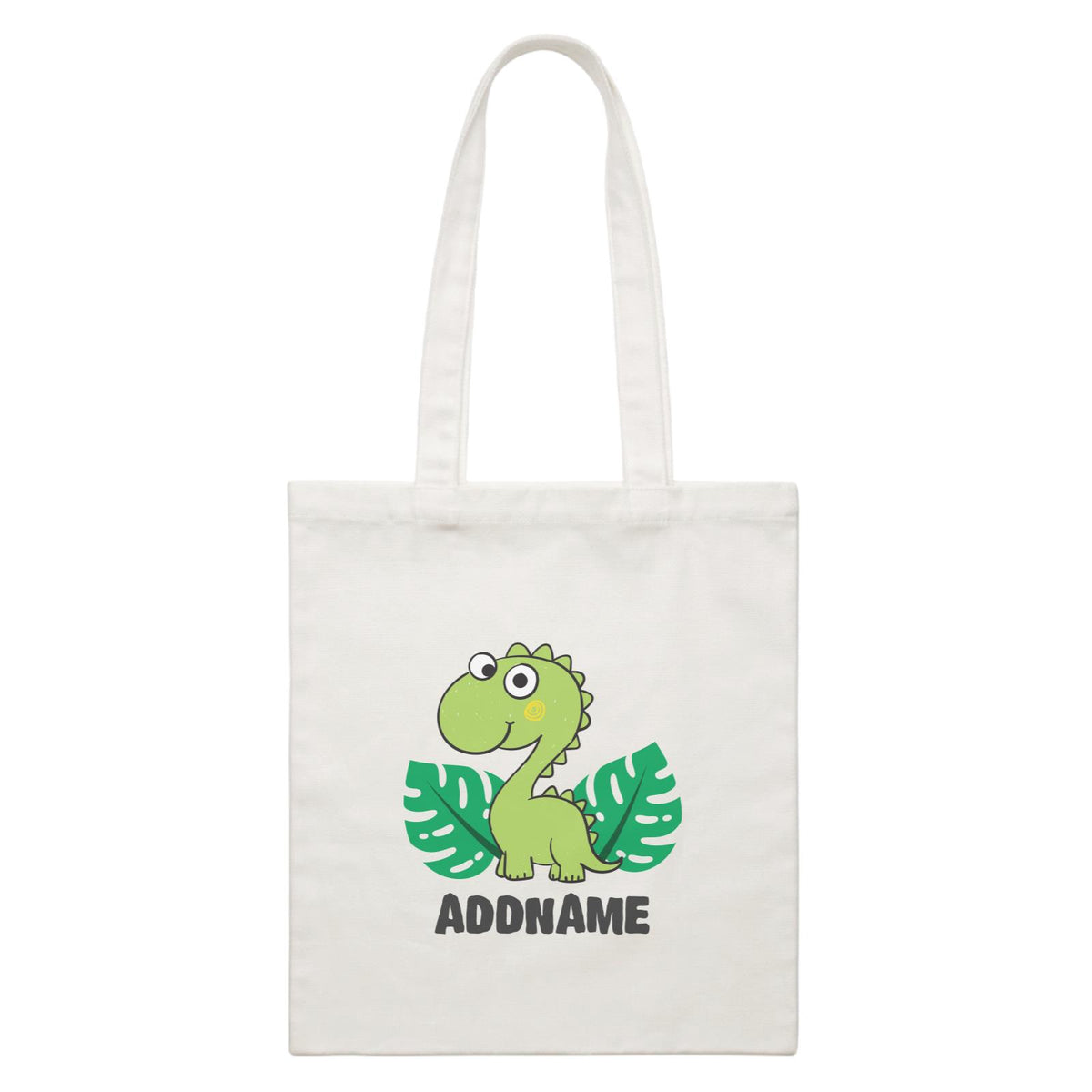 Super Cute Dinosaur With Green Leaves White Canvas Bag
