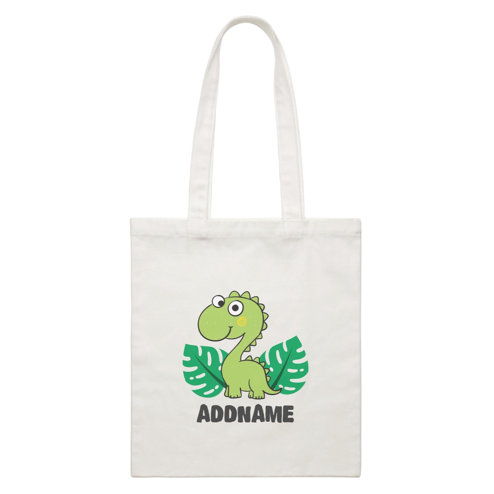 Super Cute Dinosaur With Green Leaves White Canvas Bag