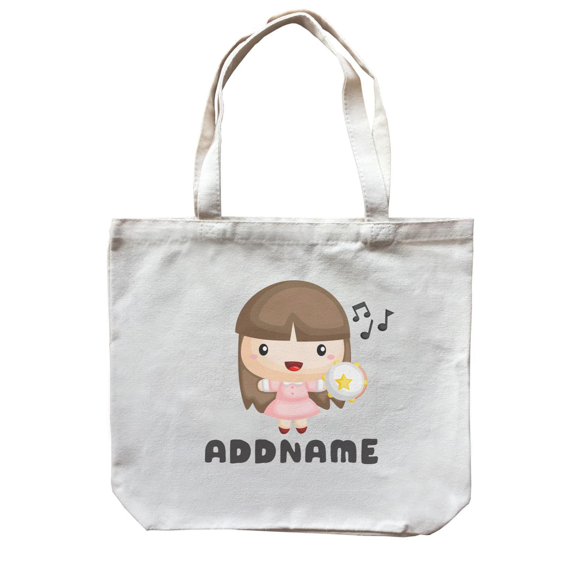 Birthday Music Band Girl Playing Tambourine Addname Canvas Bag