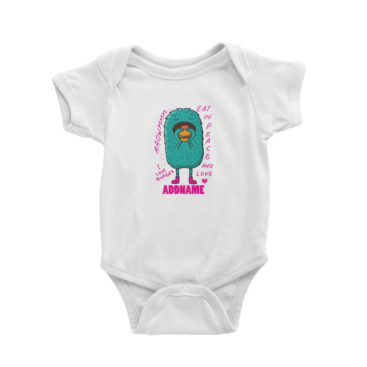 Cool Cute Monster Eat In Peace And Love Addname Baby Romper