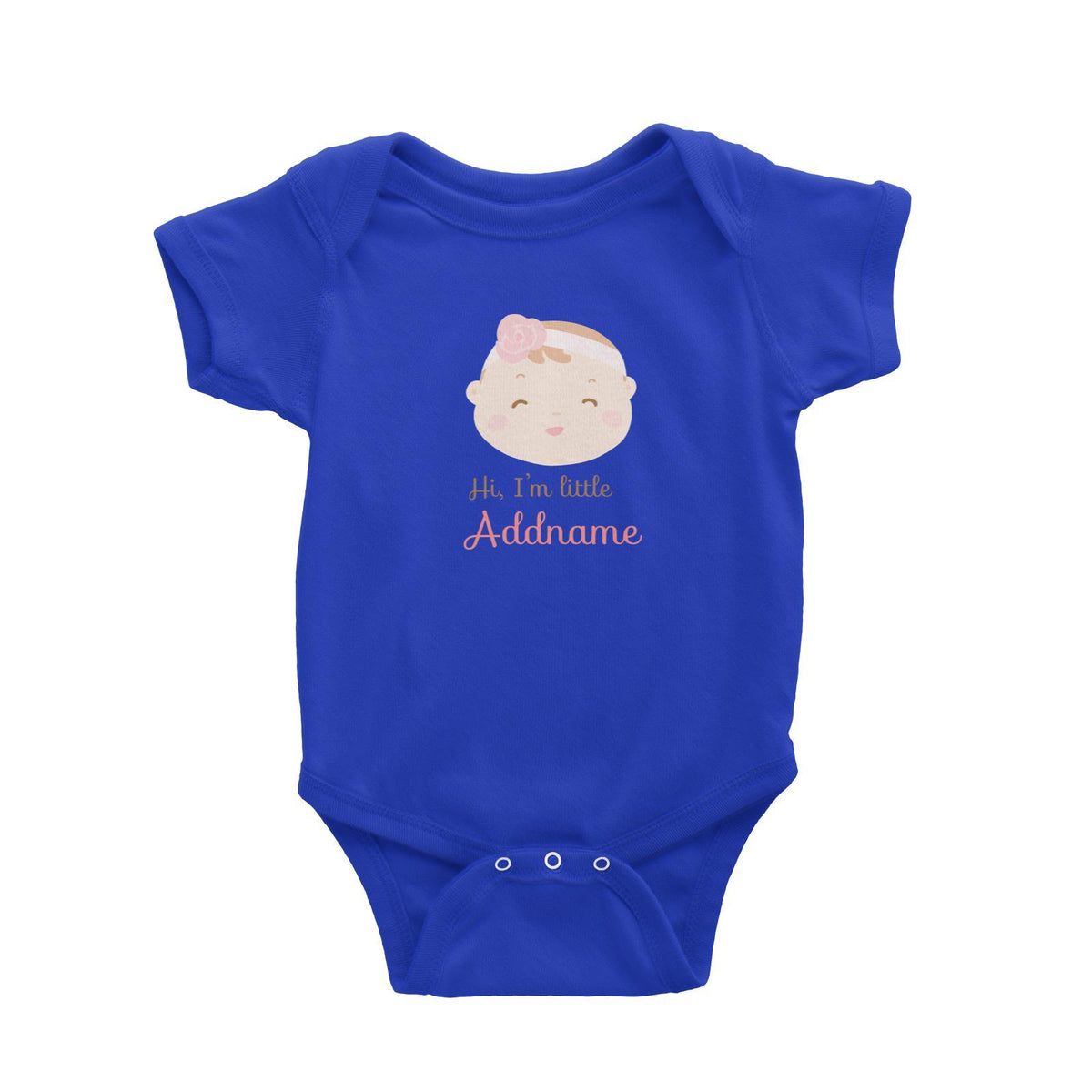 Cute Baby Girl with Flower Band Hi I Am Little Addname Baby Romper