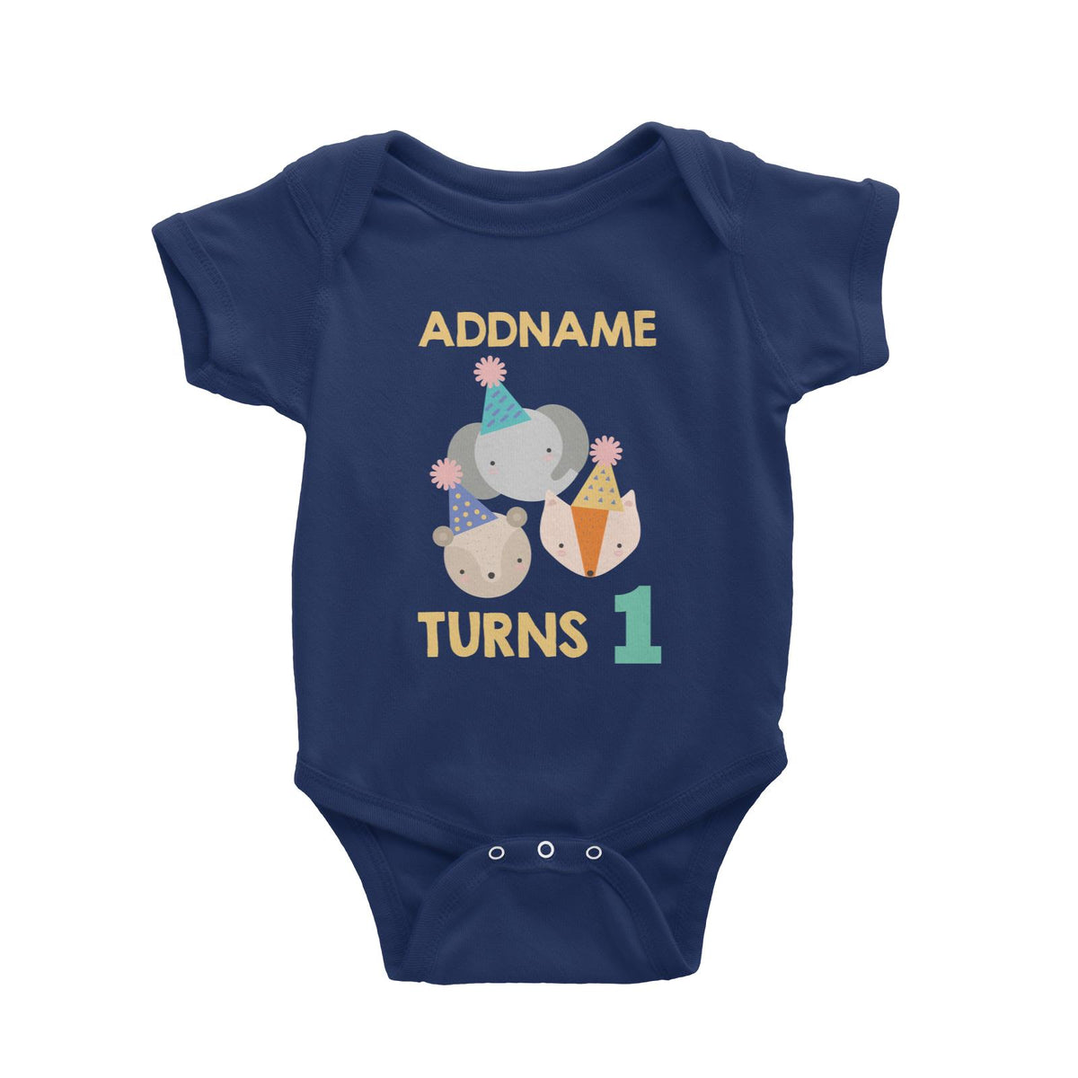 Cute It&#39;s My Birthday Safari Theme with Animals Head Personalizable with Name and Number Baby Romper