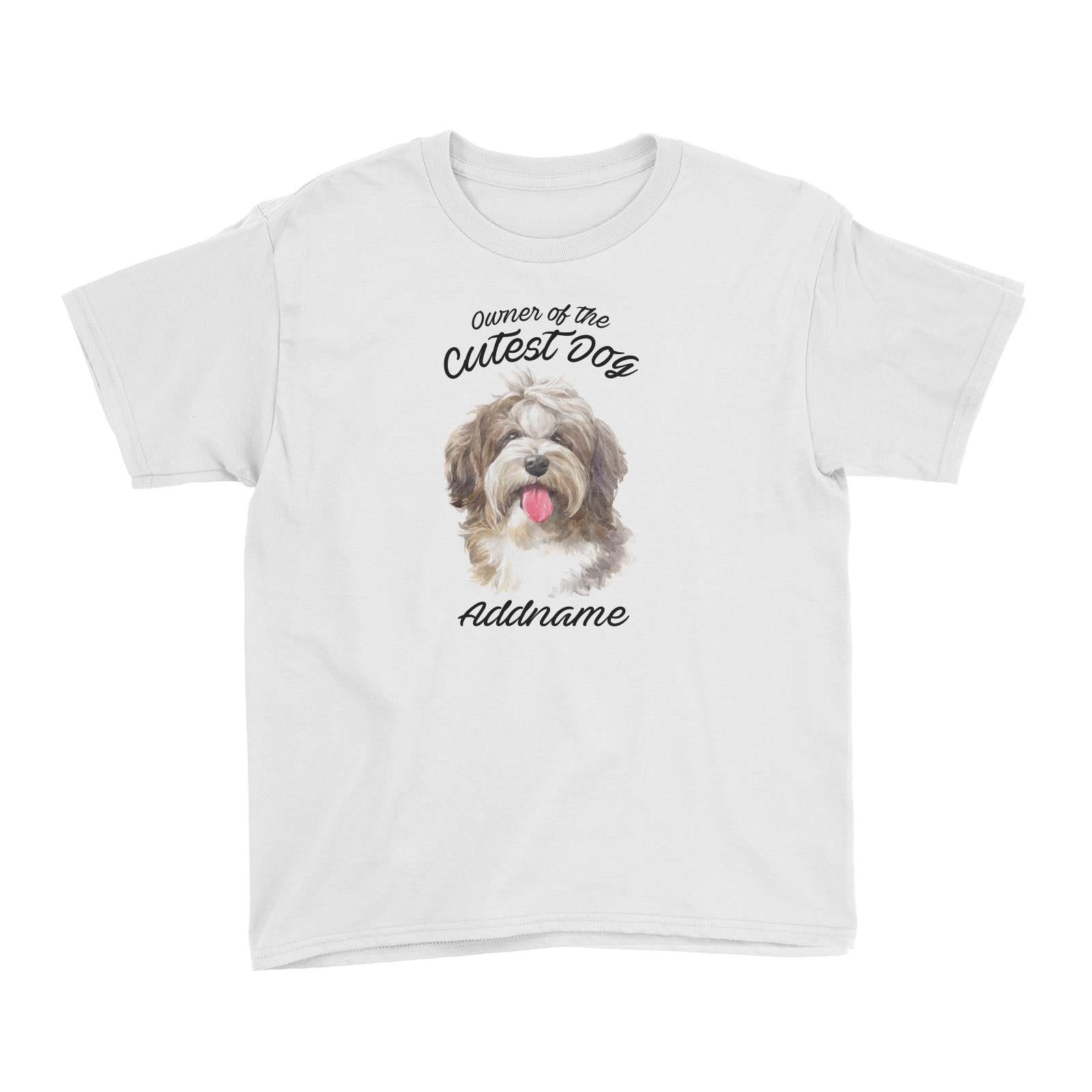 Watercolor Dog Owner Of The Cutest Dog Shaggy Havanese Addname Kid's T-Shirt