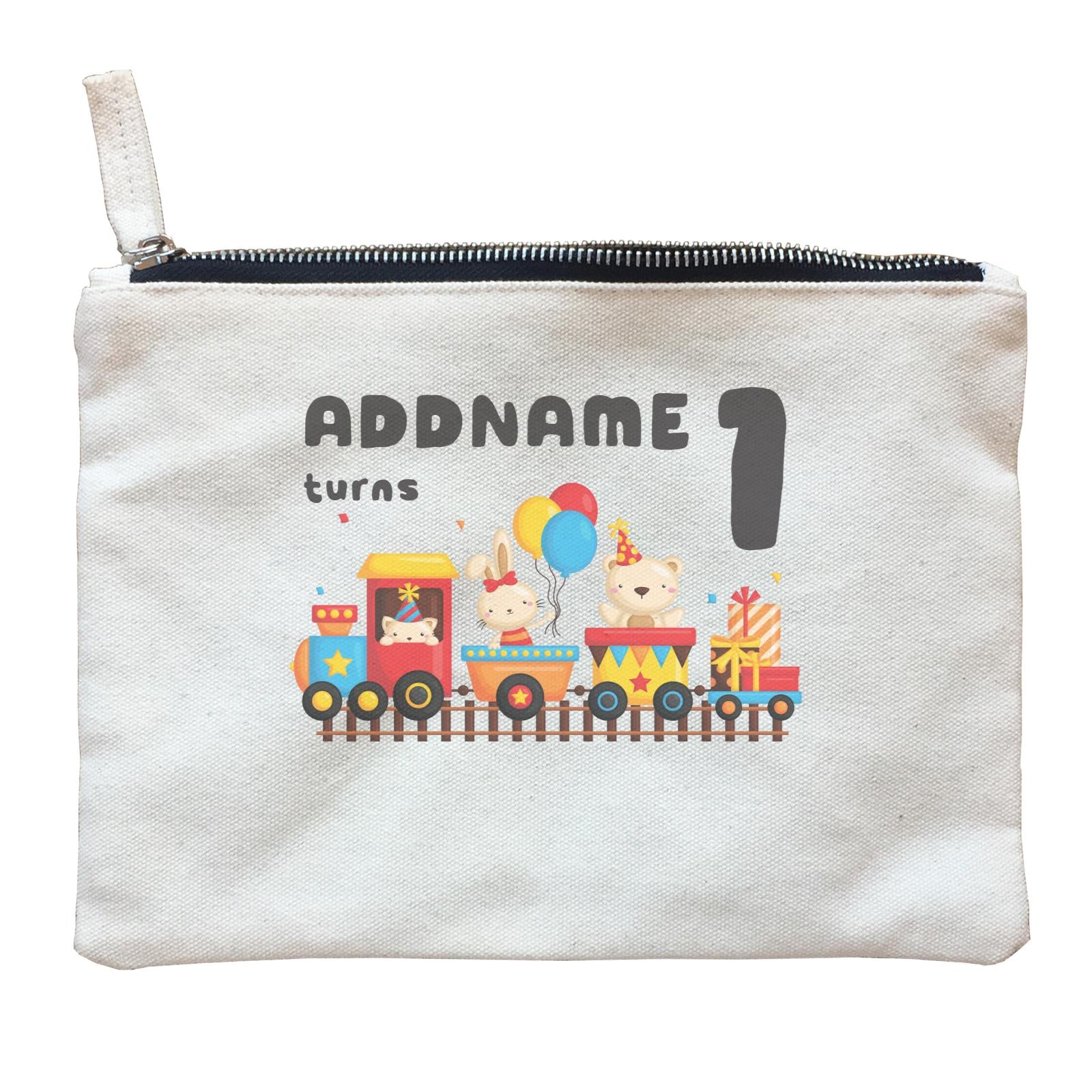 Birthday Fun Train And Animals Group Addname Turns 1 Zipper Pouch