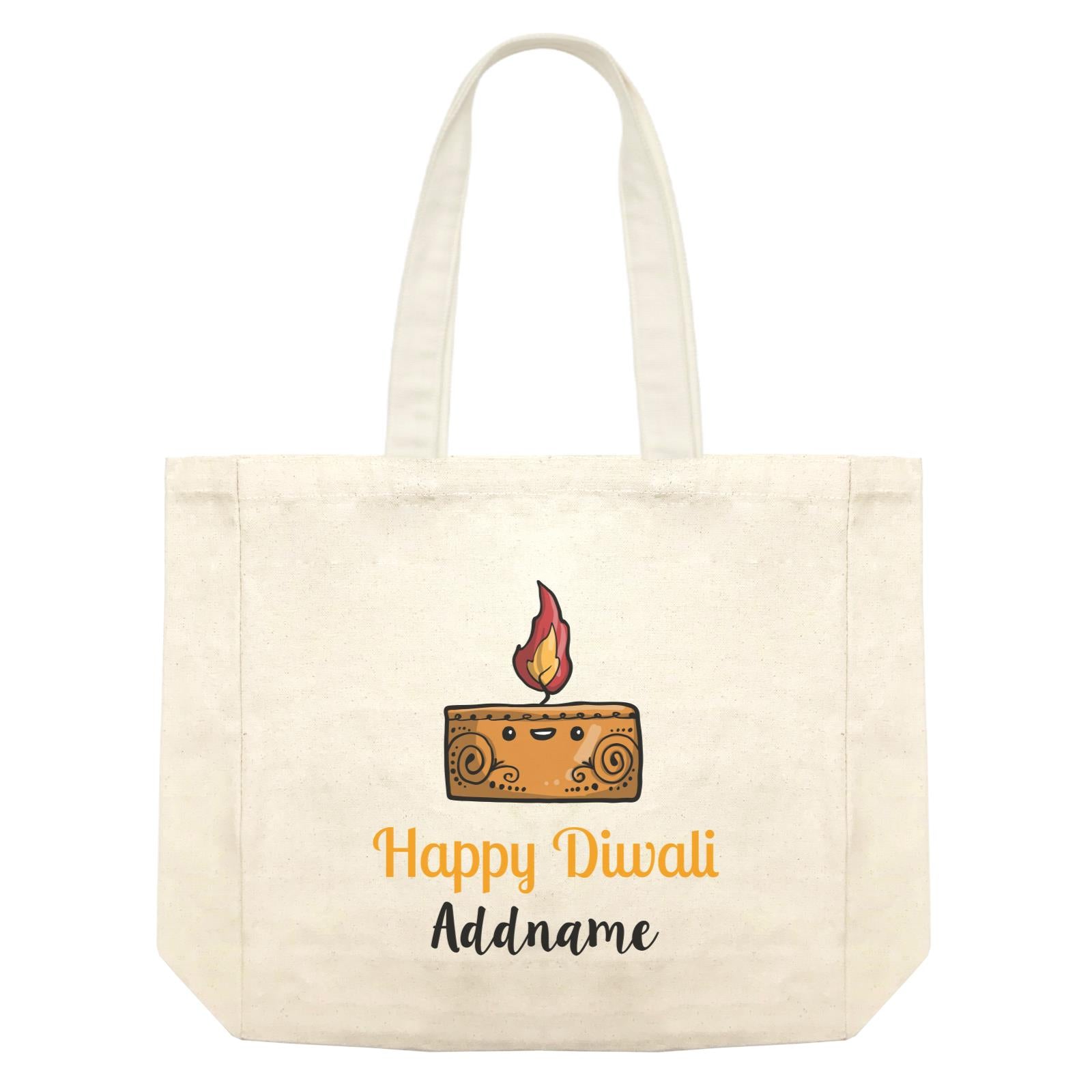 Cute Rectangle Diyas Happy Diwali Addname Shopping Bag
