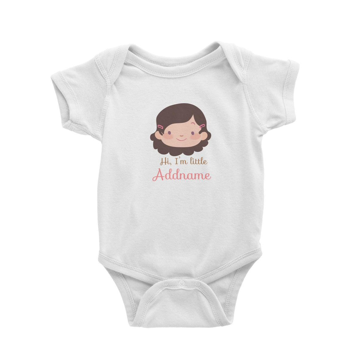 Cute Girl with Curly Hair Hi I Am Little Addname Baby Romper