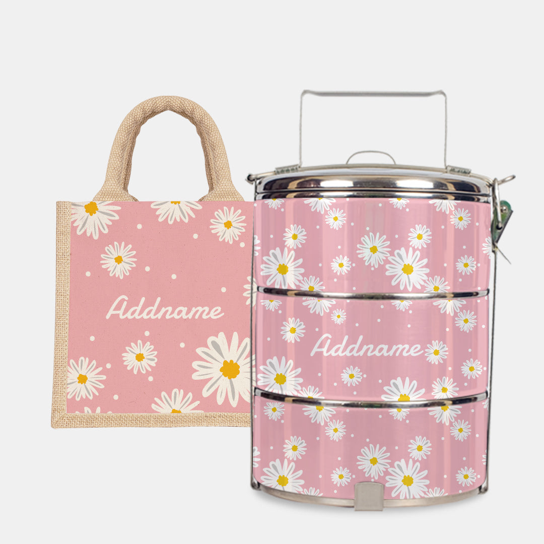 Daisy Series Half Lining Lunch Bag Wtih Standard Tiffin Carrier - Blush Natural