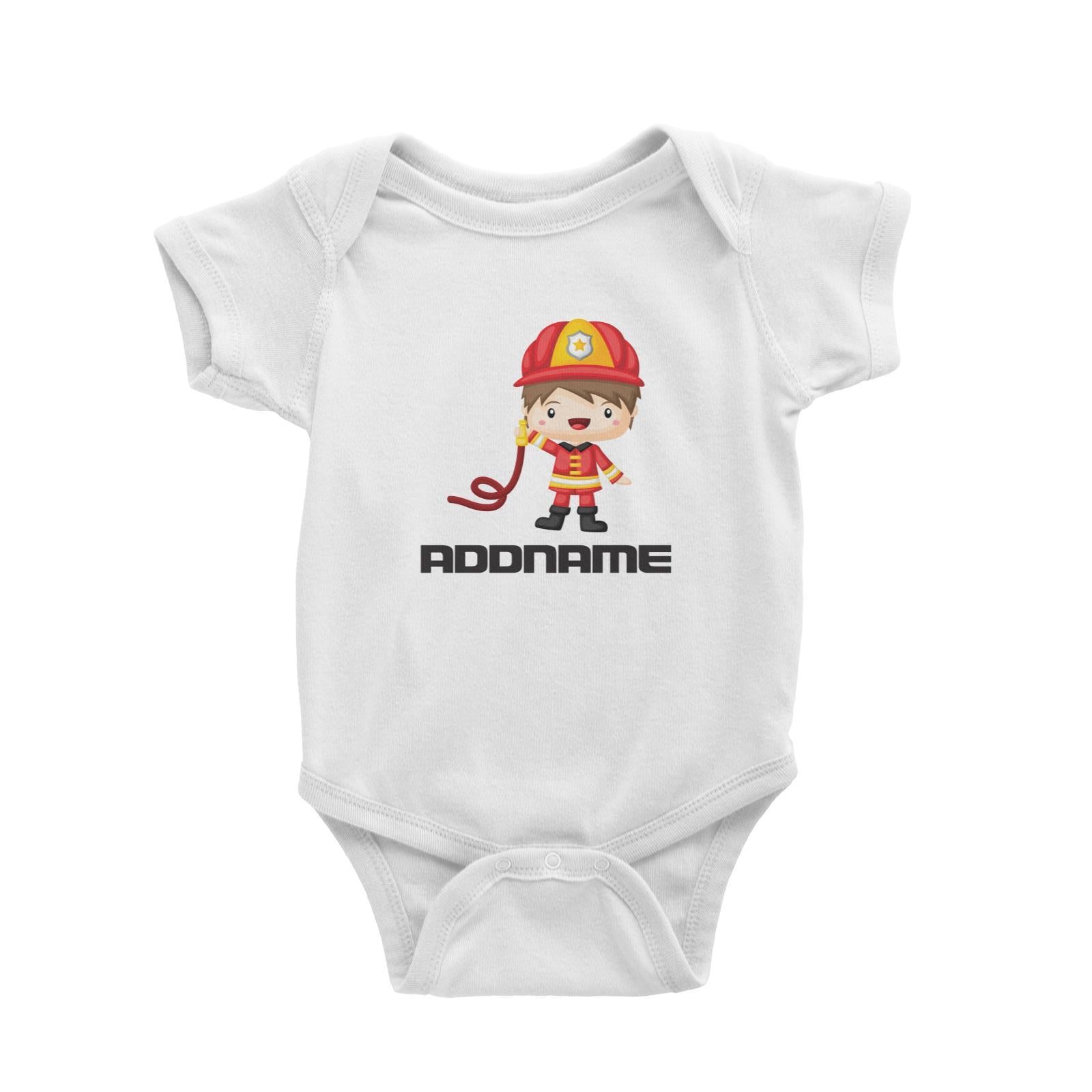Birthday Firefighter Boy Holding Water Hose Addname Baby Romper