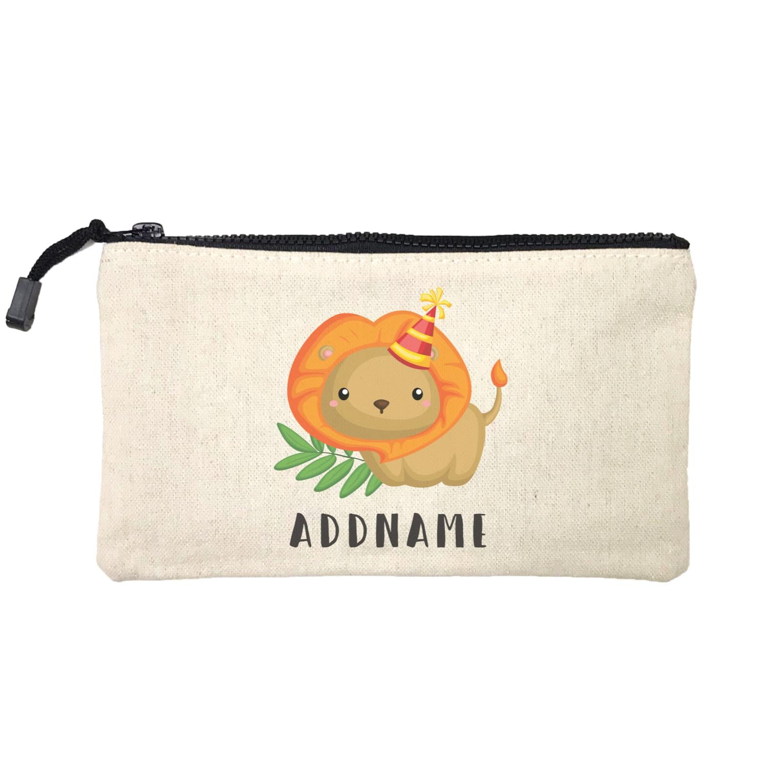 Birthday Safari Lion Wearing Party Hat Addname Mini Accessories Stationery Pouch