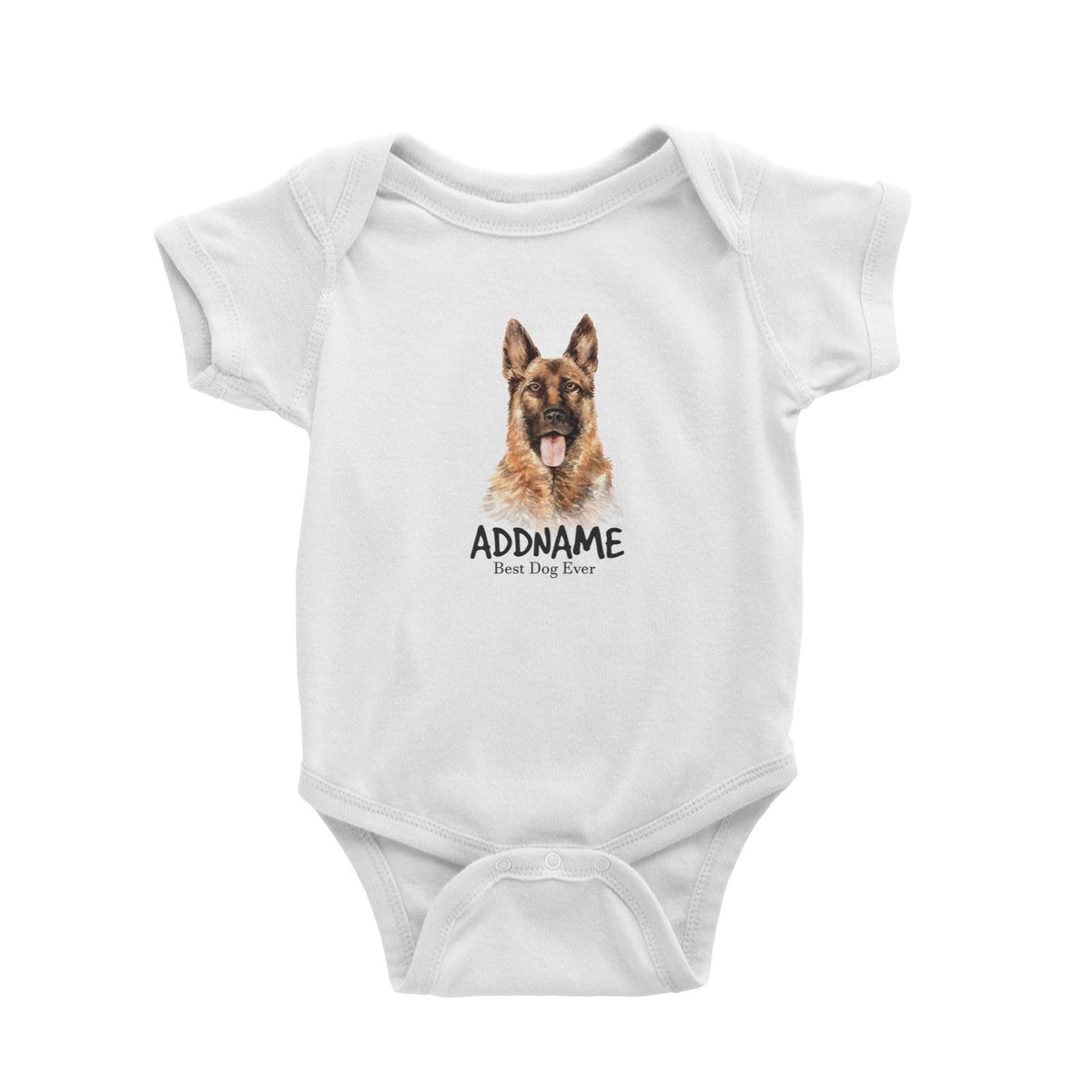 Watercolor Dog German Shepherd Smile Best Dog Ever Addname Baby Romper