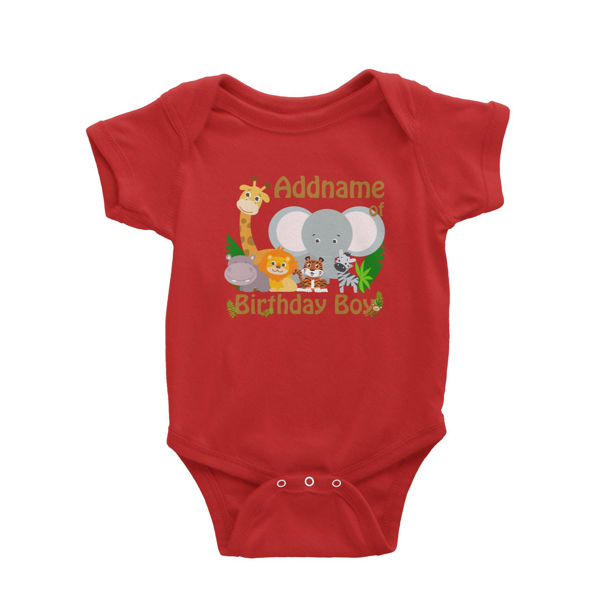Animal Safari Jungle Birthday Theme Addname of Birthday Boy Baby Romper
