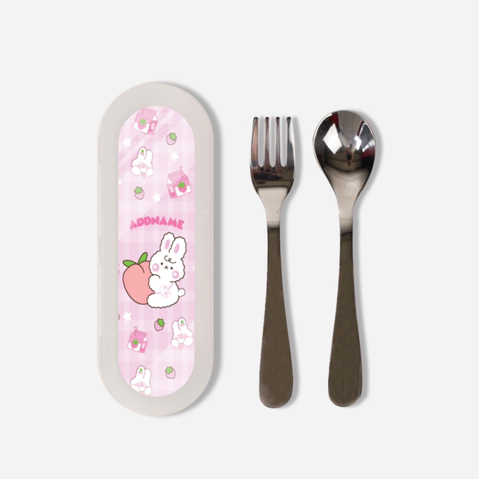 Cute Doodle Series Kids Cutlery Set - Pink Cute Bunny