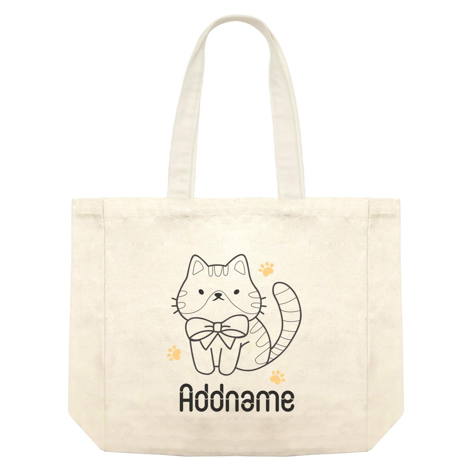 Coloring Outline Cute Hand Drawn Animals Cats Brown Cat With Ribbon Addname Shopping Bag