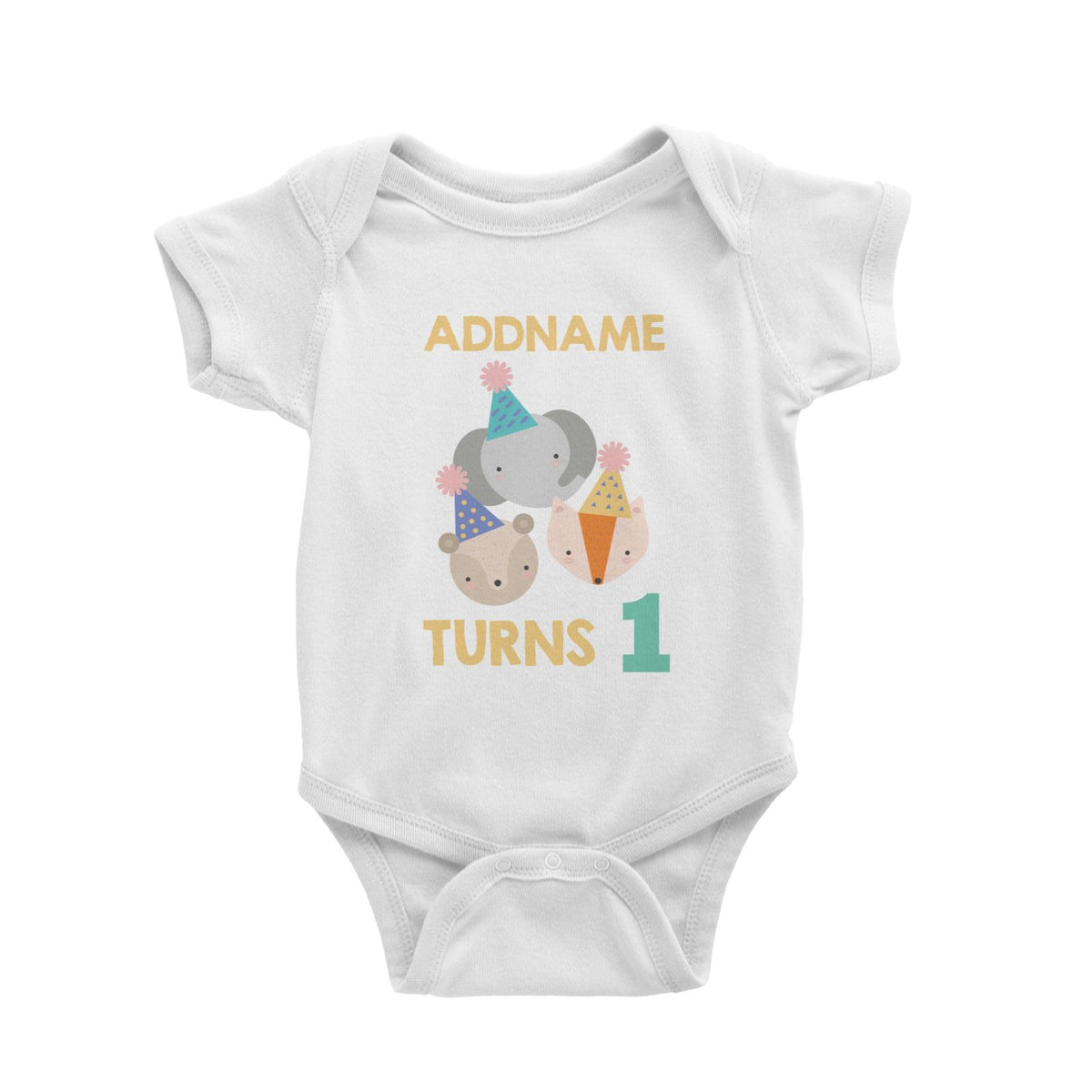 Cute It&#39;s My Birthday Safari Theme with Animals Head Personalizable with Name and Number Baby Romper