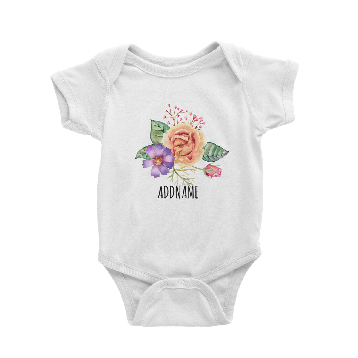 Watercolour Peach Flower Bunch White White Baby Romper