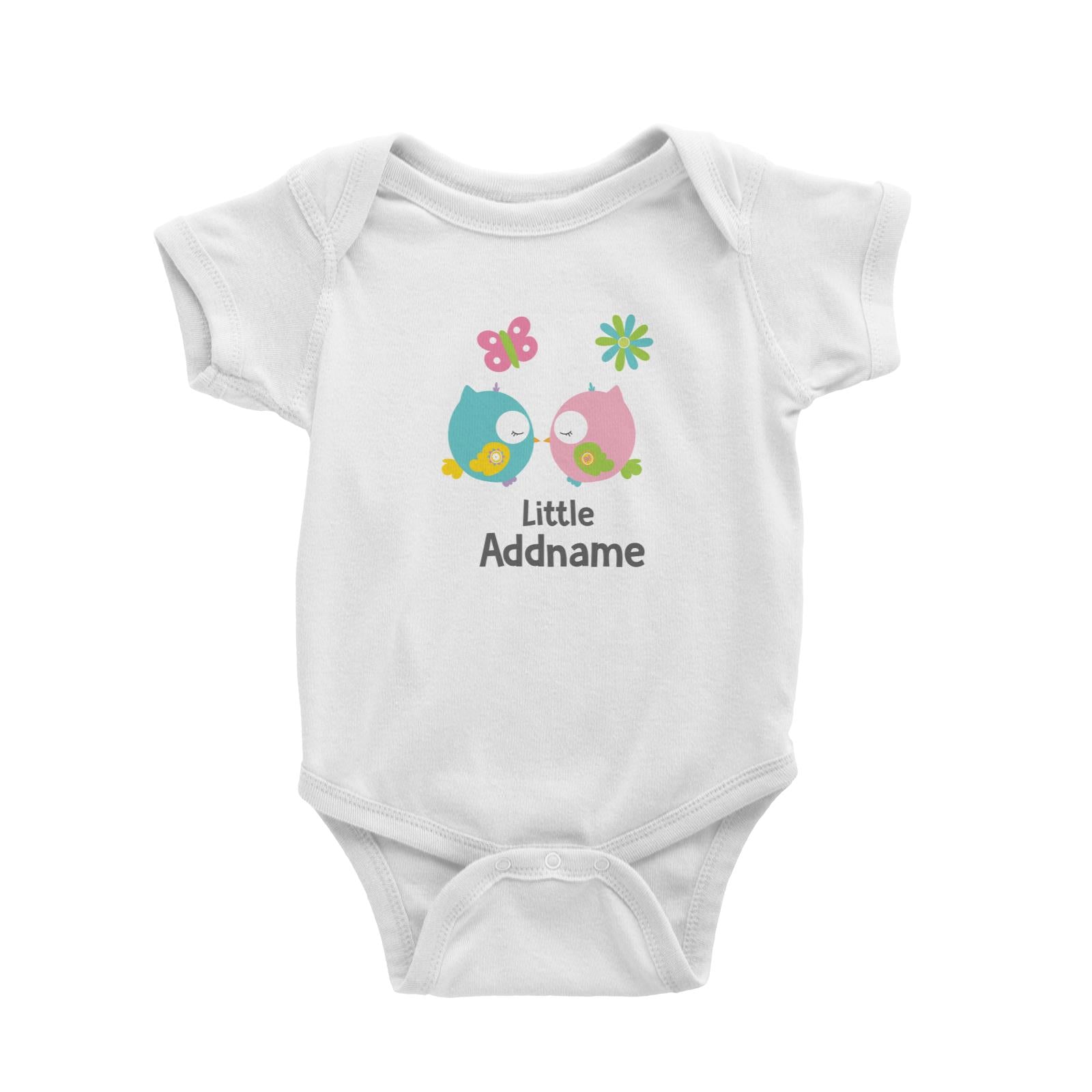 Cute Owls Pair Kissing Little Addname White Baby Romper
